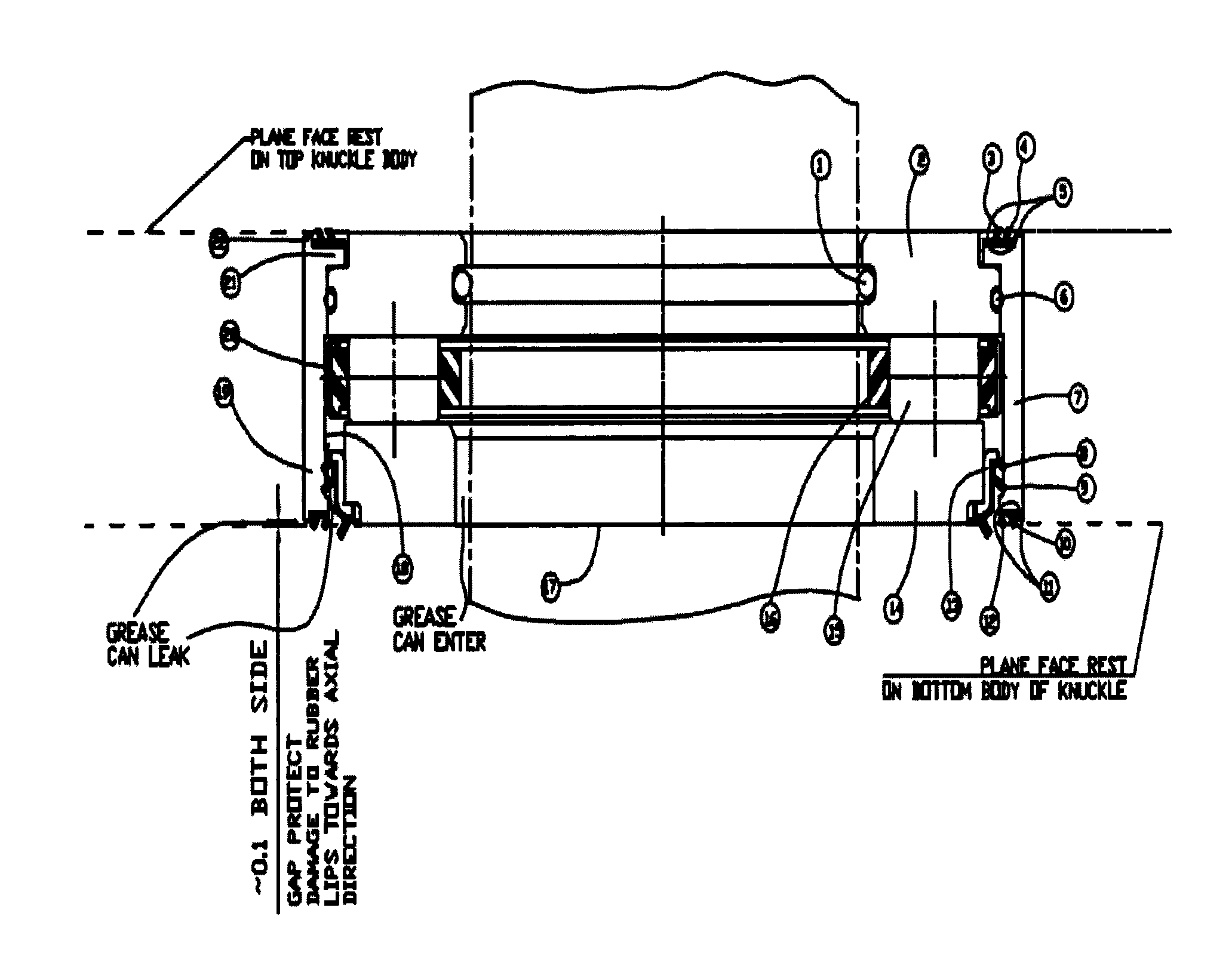 Sealing Assembly in a Thrust Bearing King Pin Application