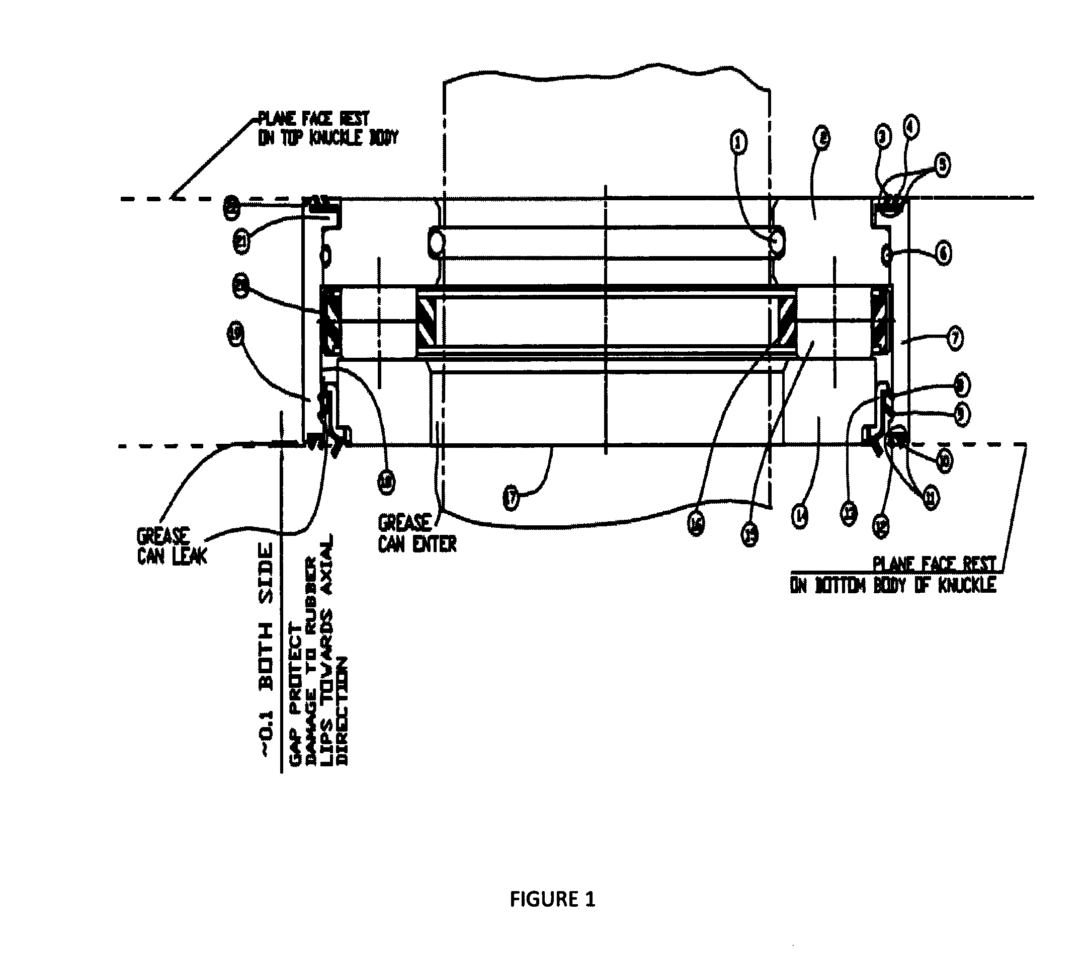 Sealing Assembly in a Thrust Bearing King Pin Application