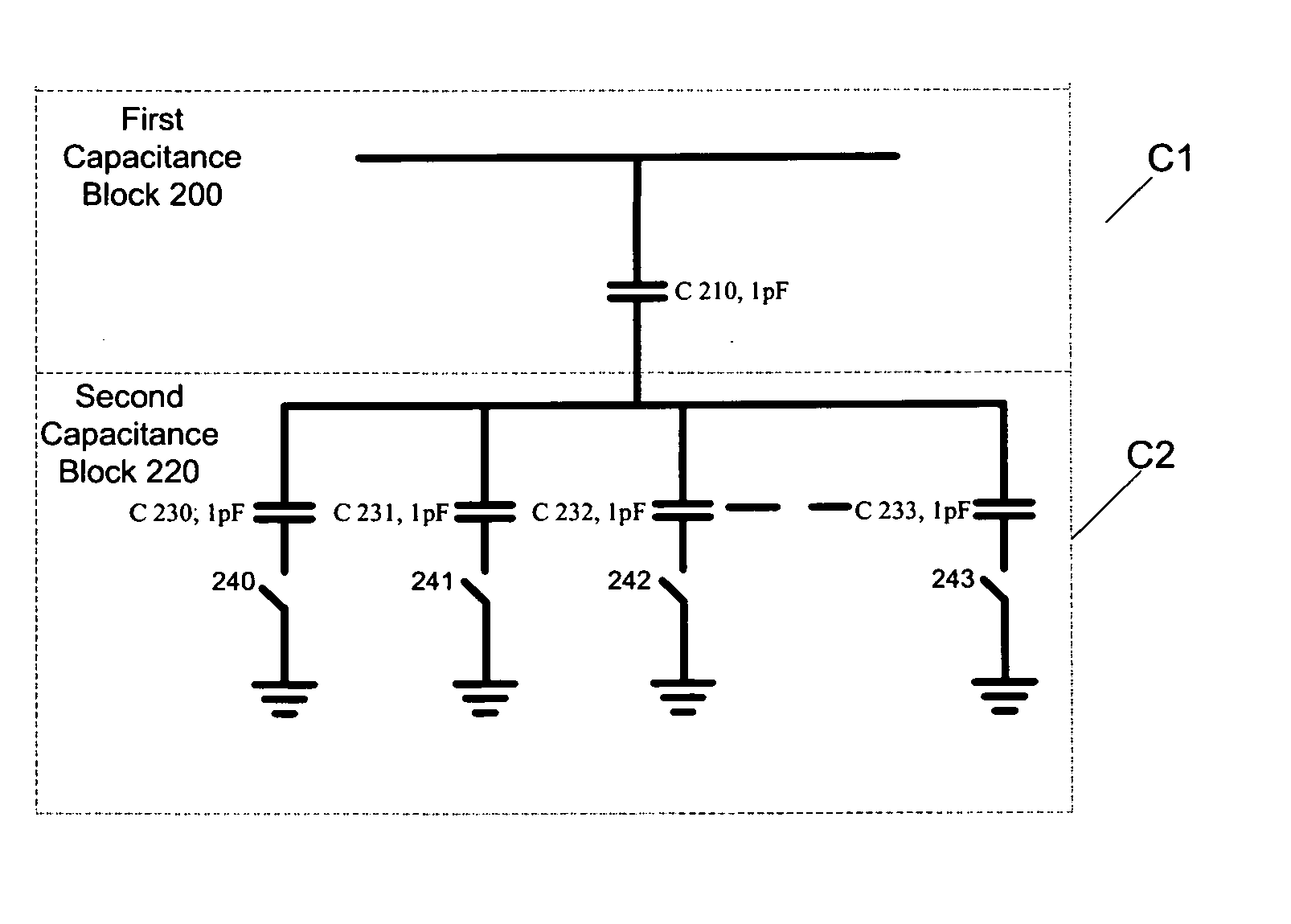 Small-step, switchable capacitor