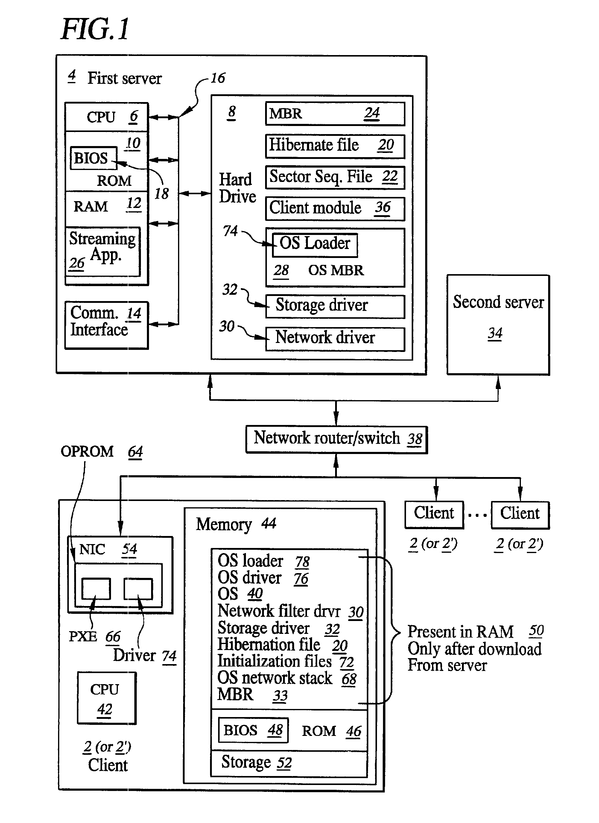 System for and method of network booting of an operating system to a client computer using hibernation