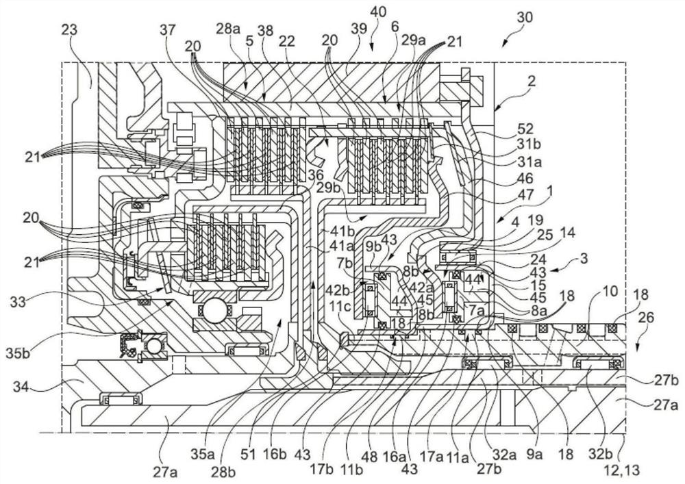 Actuation device having an axially nested slave cylinder, clutch system, and drive unit