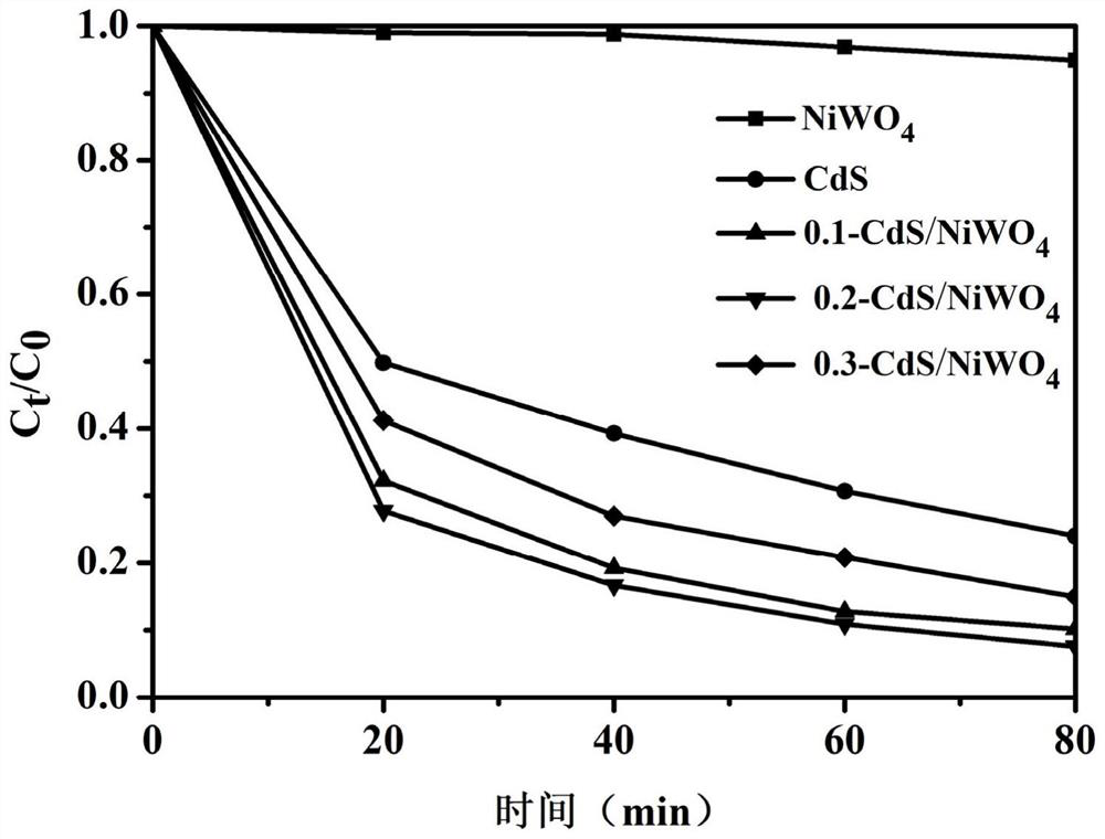 Cadmium sulfide/nickel tungstate composite visible light catalyst, preparation method and application