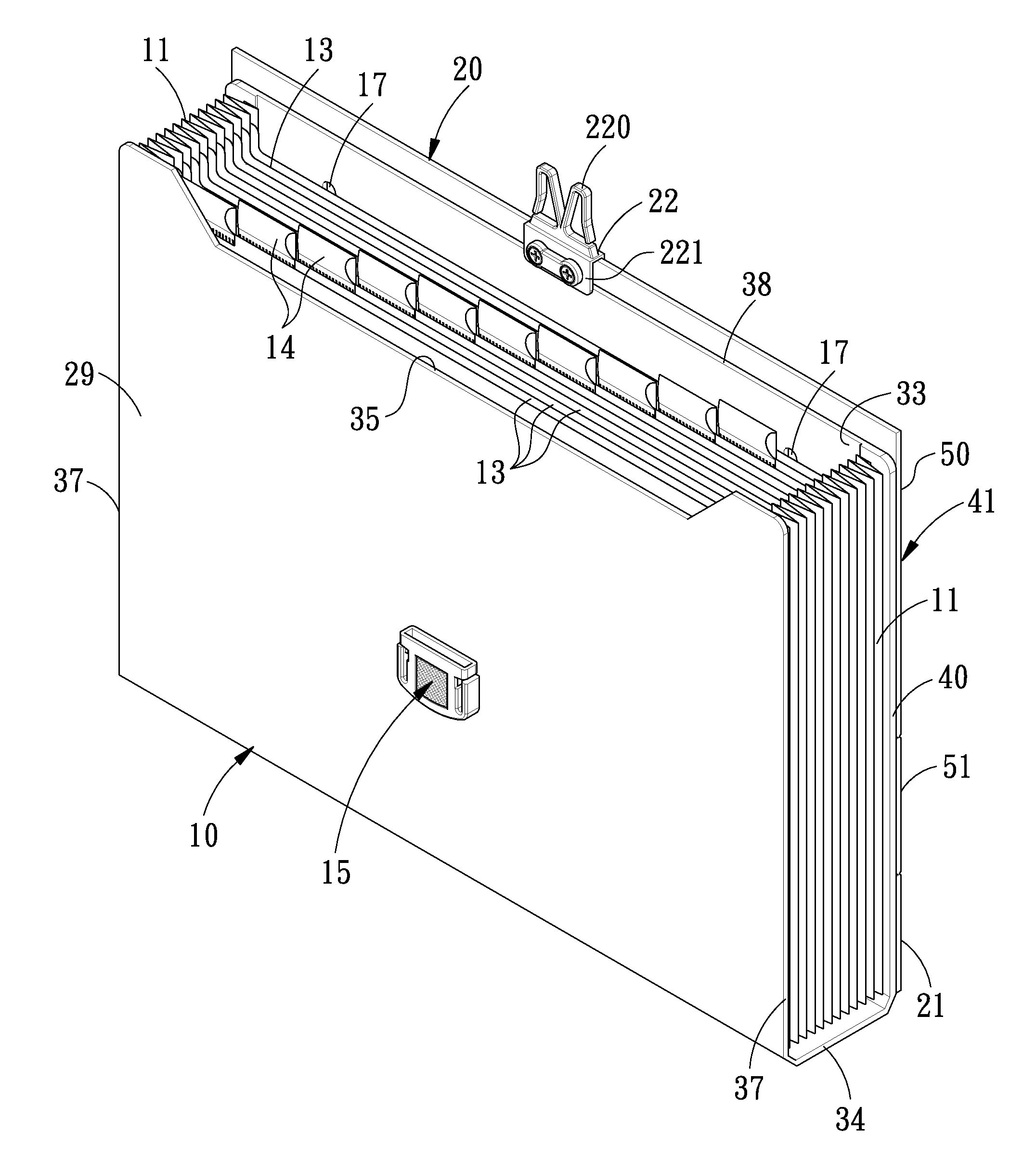 Document filing case with externally mounted sliding cover