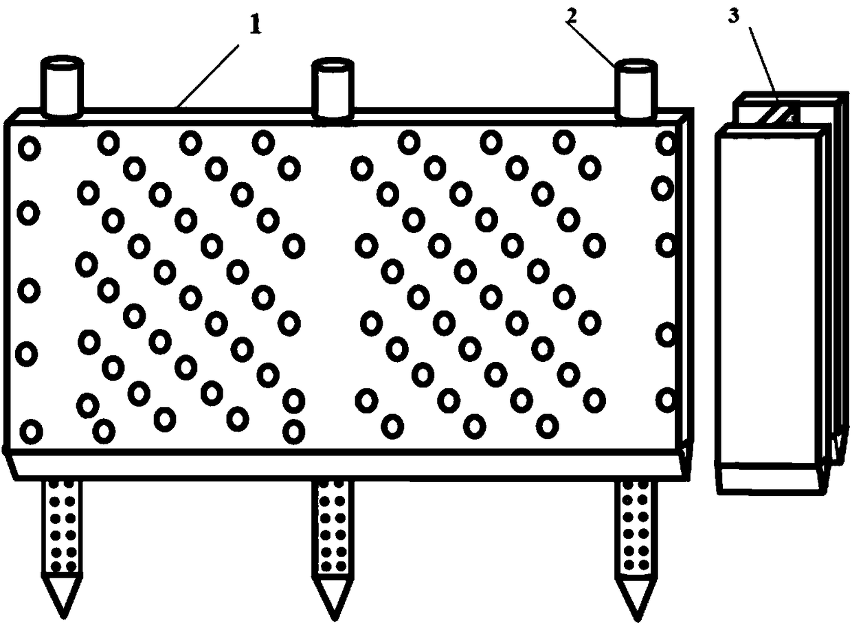 Flashboard type current guiding, sediment intercepting and accumulation promoting hydraulic structure with holes and construction method