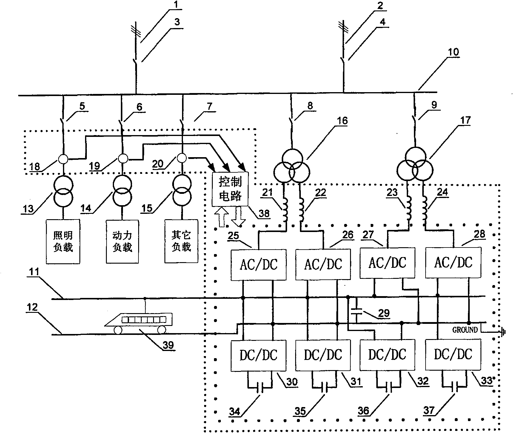 Multi-target comprehensive control energy-saving device for subway power supply system