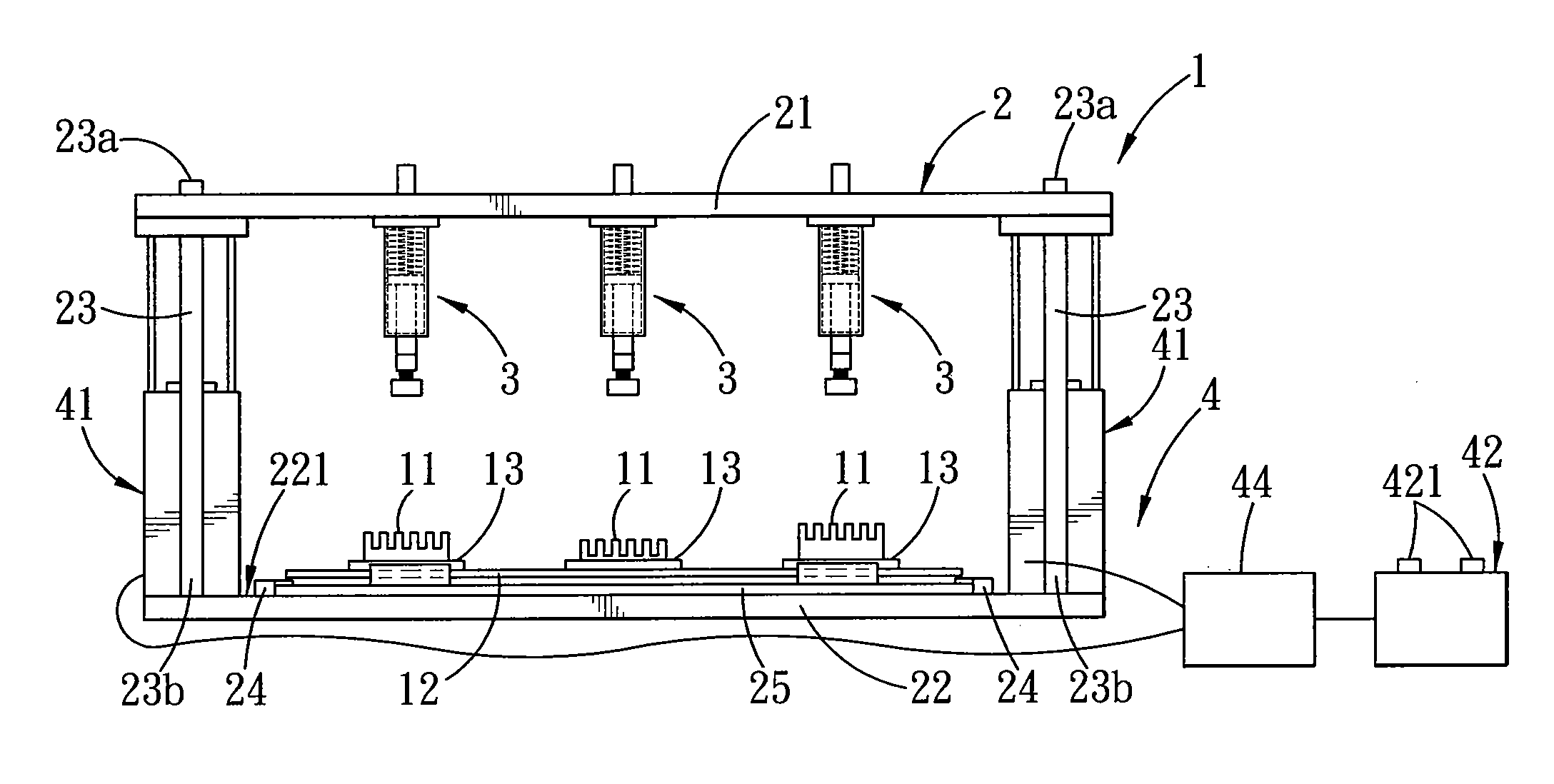 Pressing apparatus for pressing heat sinks on a circuit board and pressing tool thereof