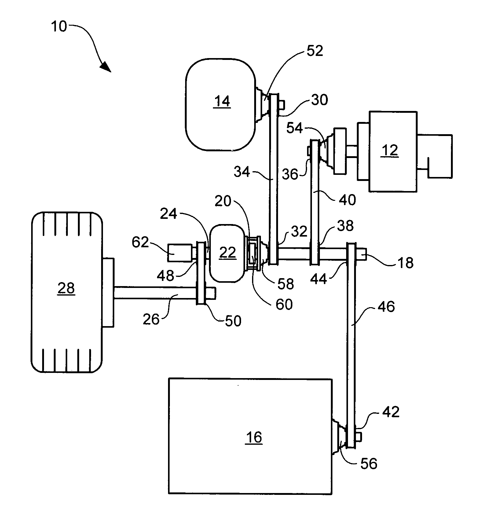 Hybrid vehicle drive train and method