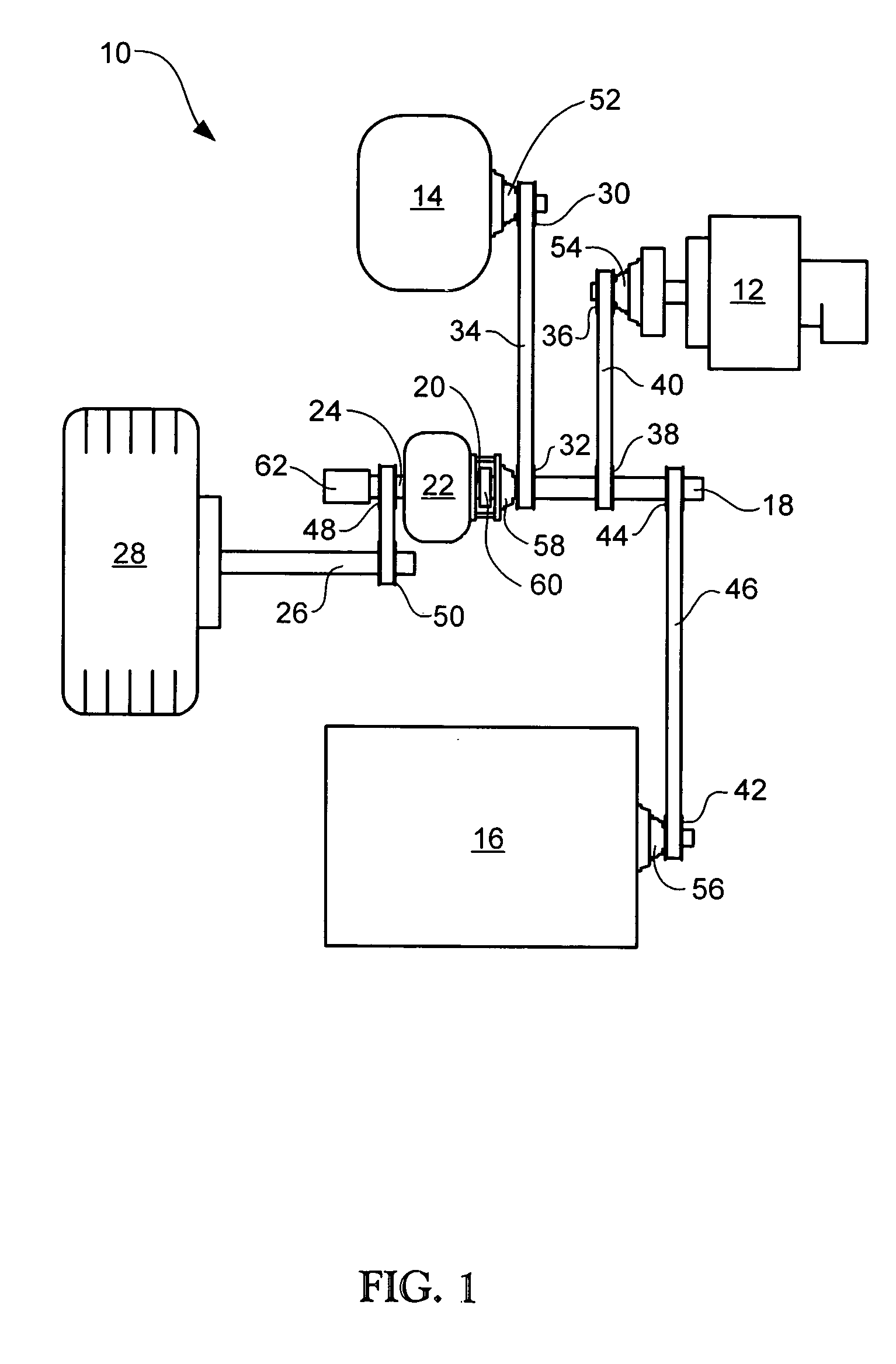 Hybrid vehicle drive train and method