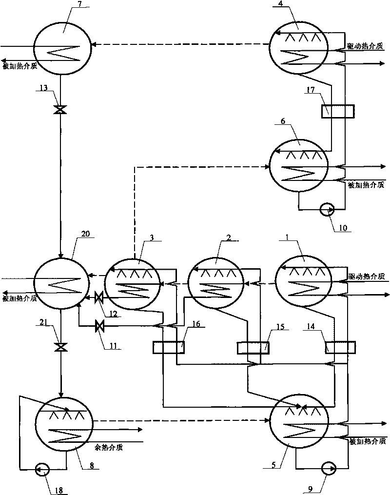 Two-stage first class absorption heat pump taking triple effect as first stage