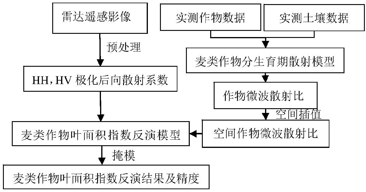 The invention discloses a wWheat crop leaf area index inversion method based on microwave scattering and canopy simulation