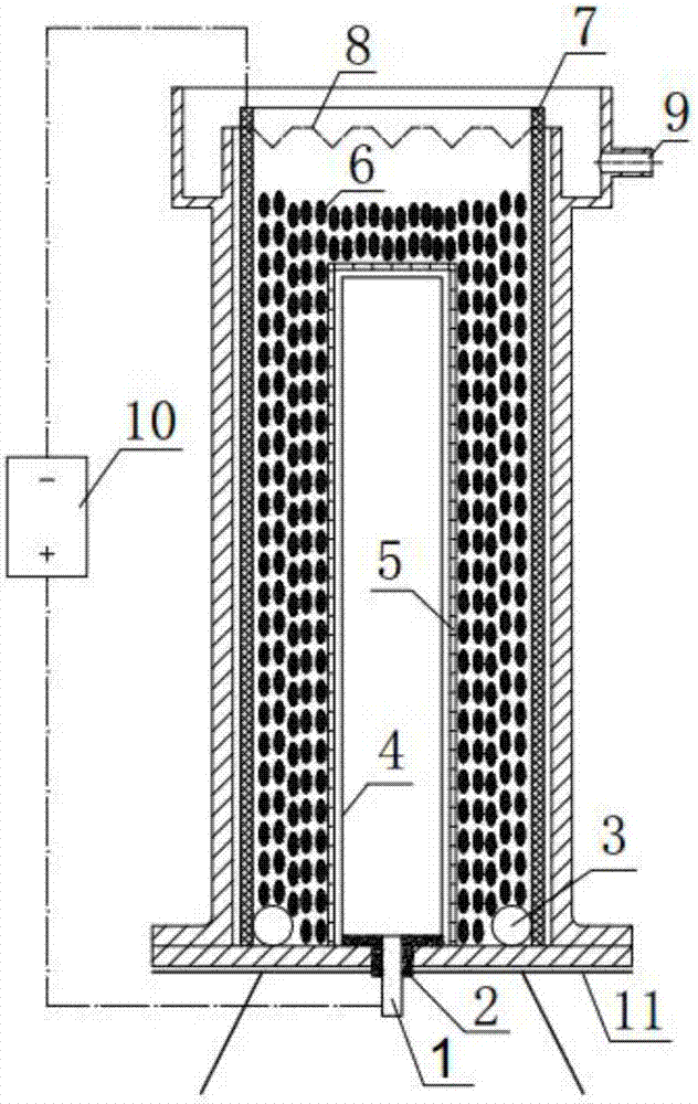 Device and method for treating refractory wastewater by coupling electrocatalytic membrane with three-dimensional electrode