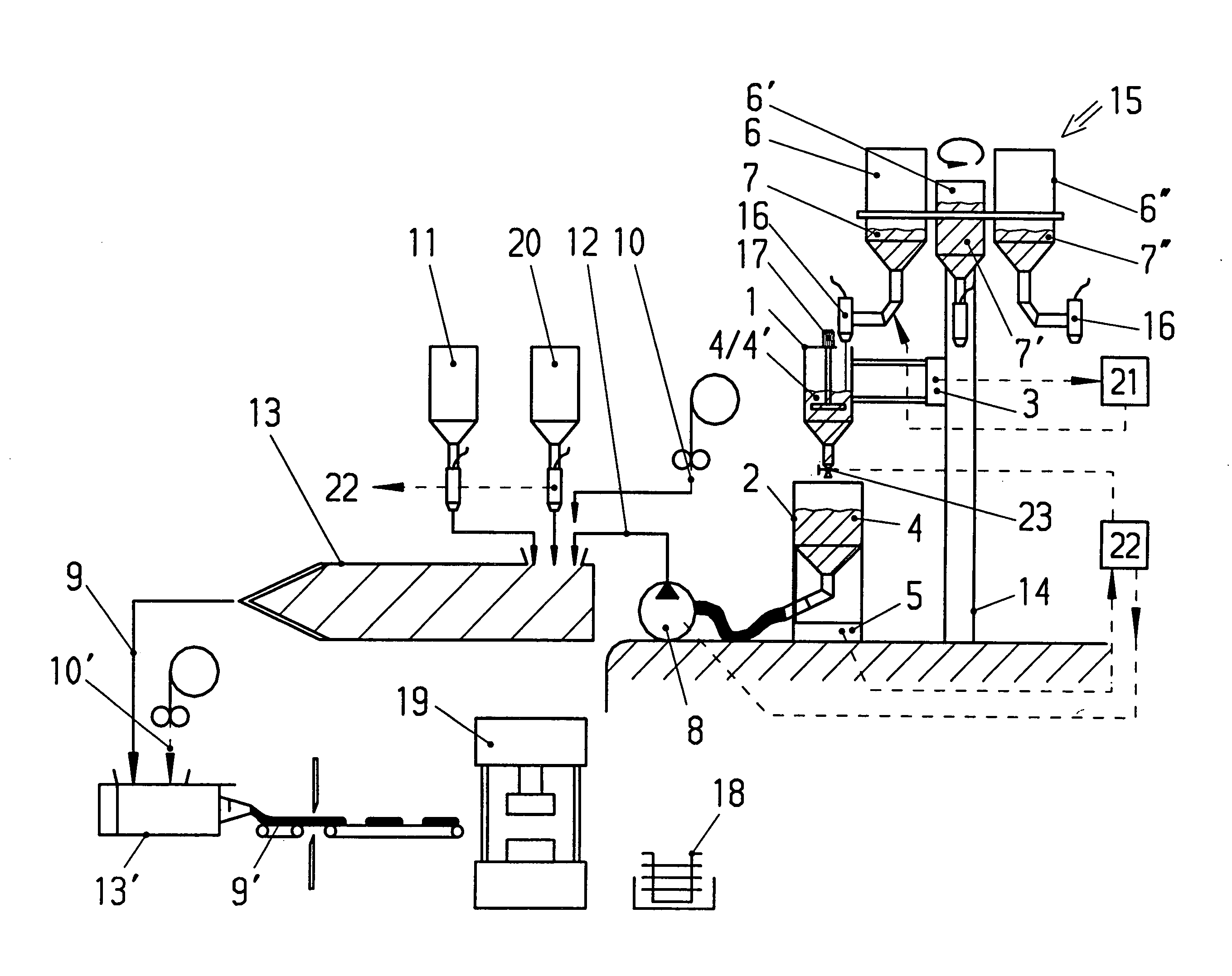 Method for the intermittent production and continuous supply of a resin-filler mixture in the course of the production of plastic molded parts