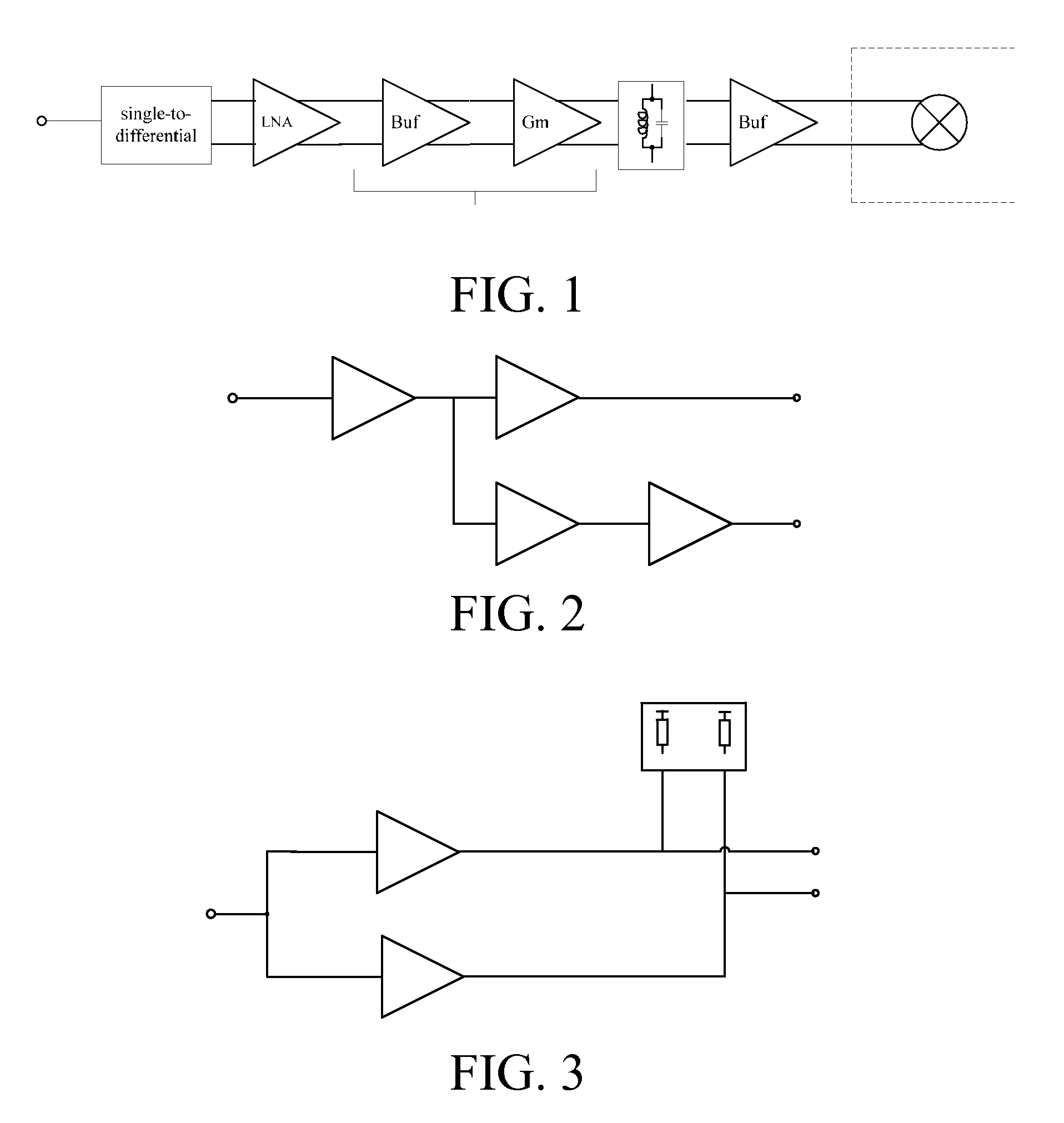 Wideband active balun LNA topology with narrow-band filtering and noise cancelling