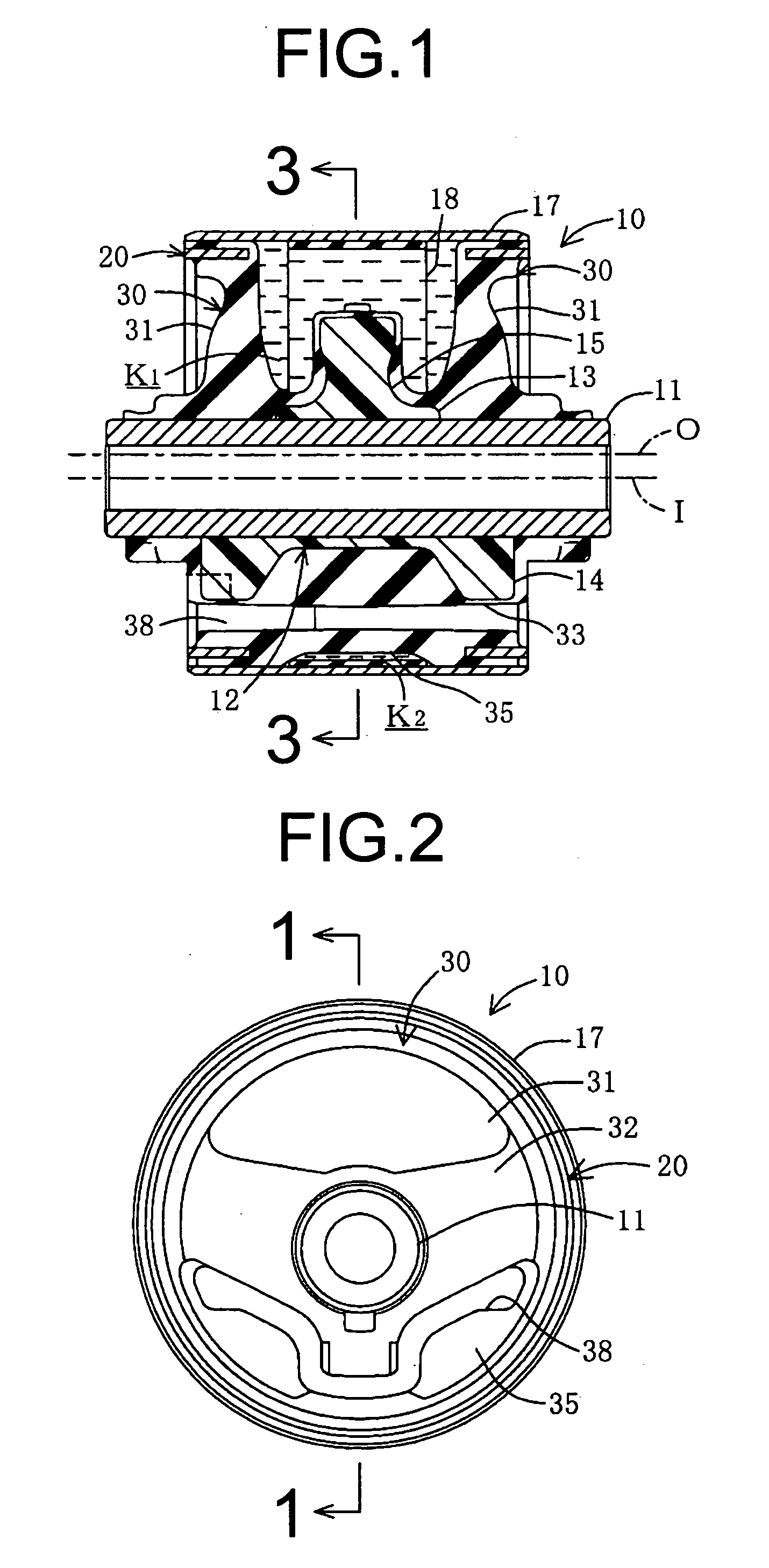 Cylindrical fluid-filled vibration damping device