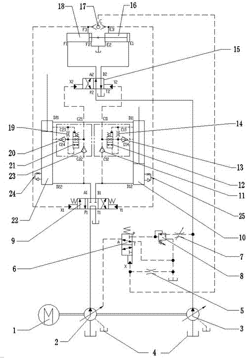 A full hydraulic control pumping hydraulic system for mine wet spraying machine