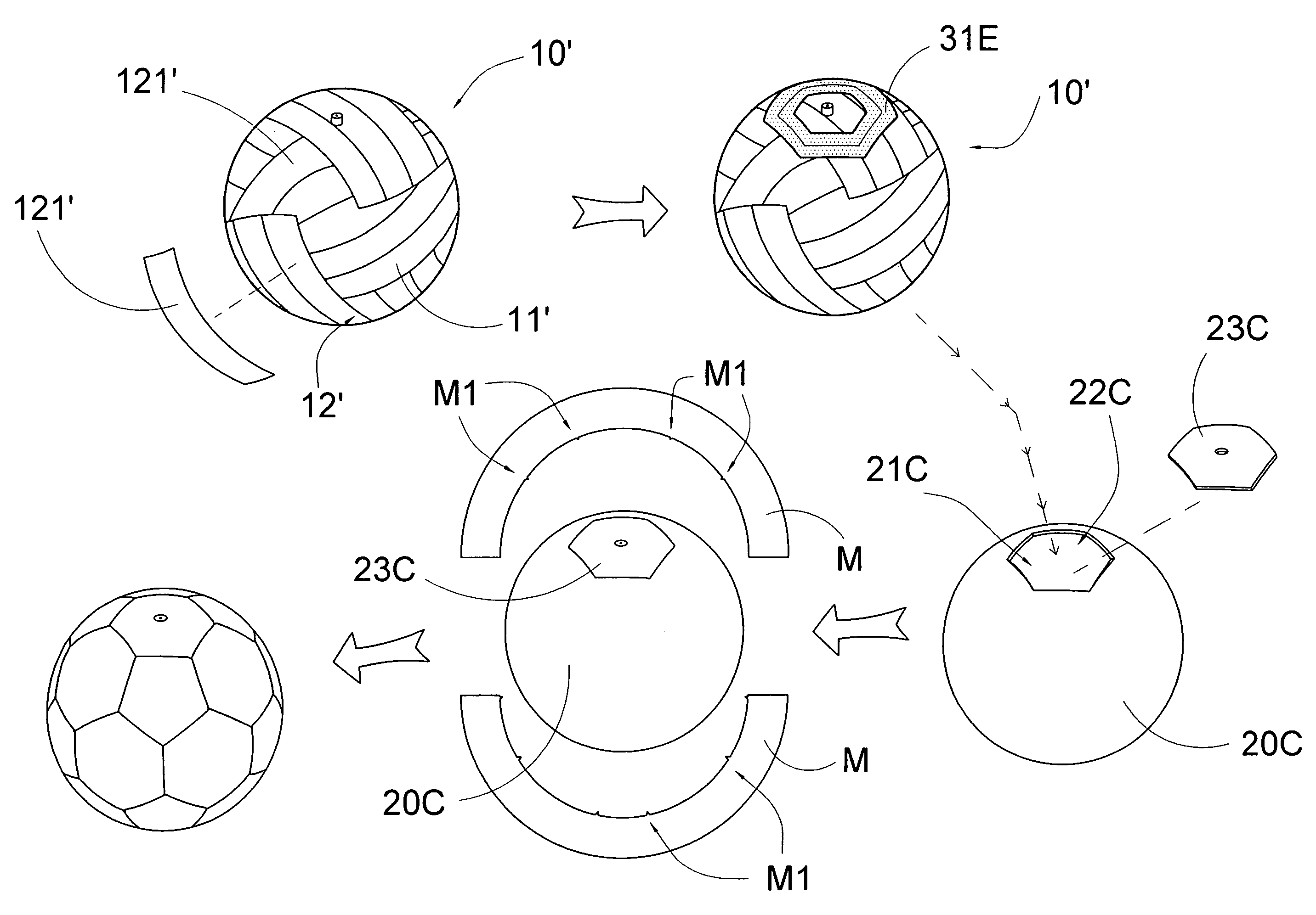 Stitchless seam arrangement of sportsball and manufacturing method thereof