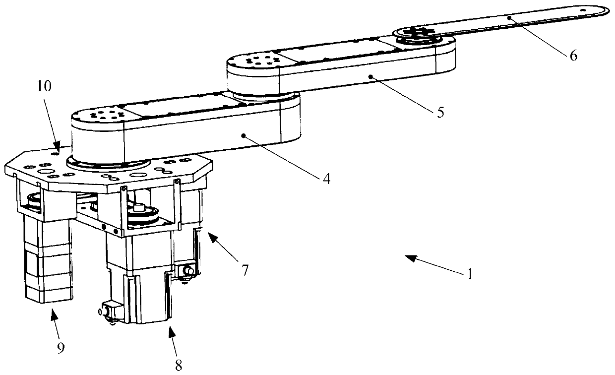 Flat type single-arm robot based on transmission of synchronous pulleys