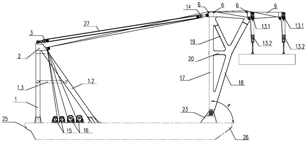 Offshore heavy-load low-clearance luffing crane