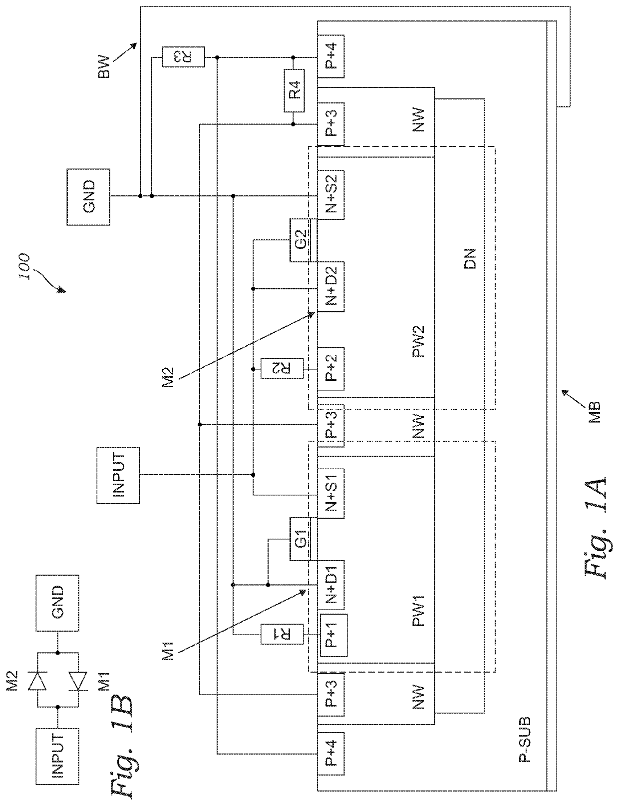 CMOS RF power limiter and ESD protection circuits