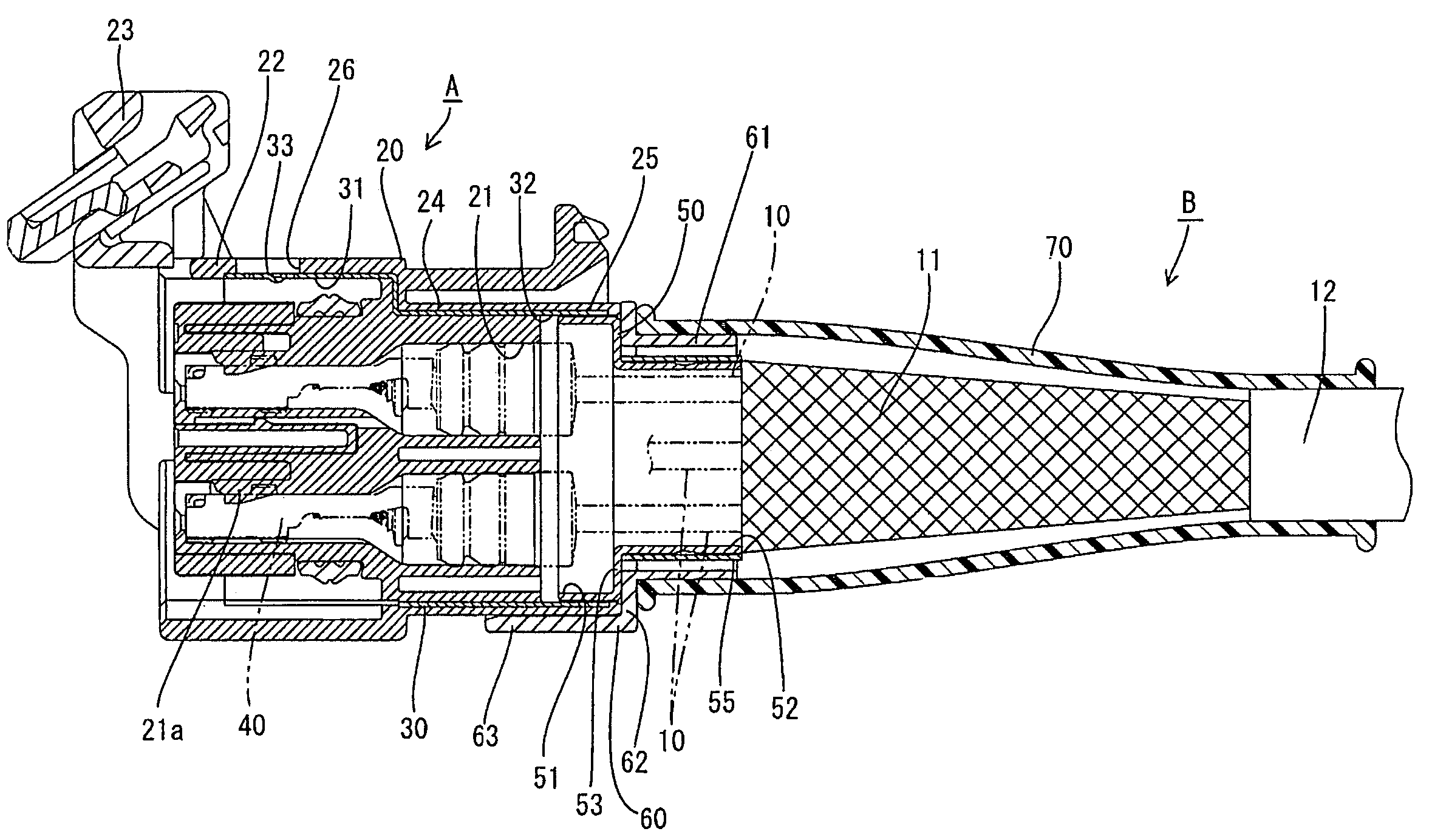 Shielded connector with insert molded shielding shell and resin cover