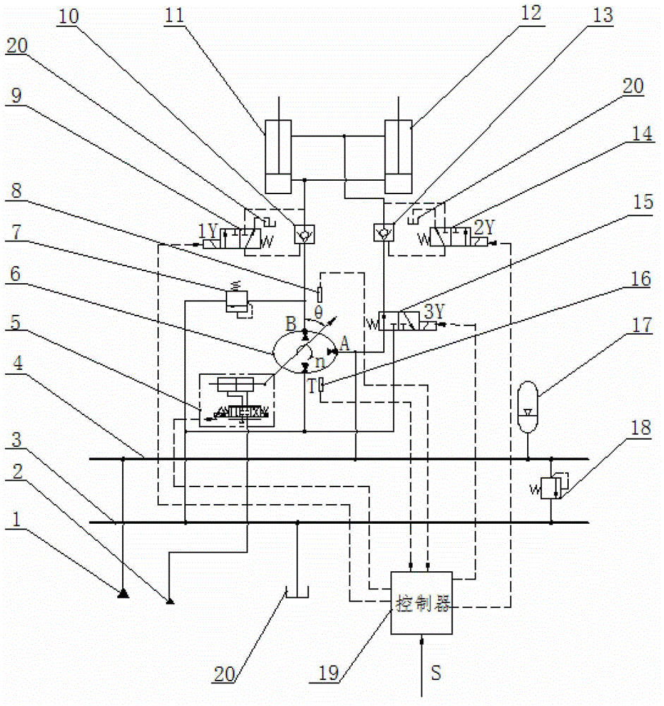 Hydraulic excavator boom circuit and its control method based on hydraulic transformer