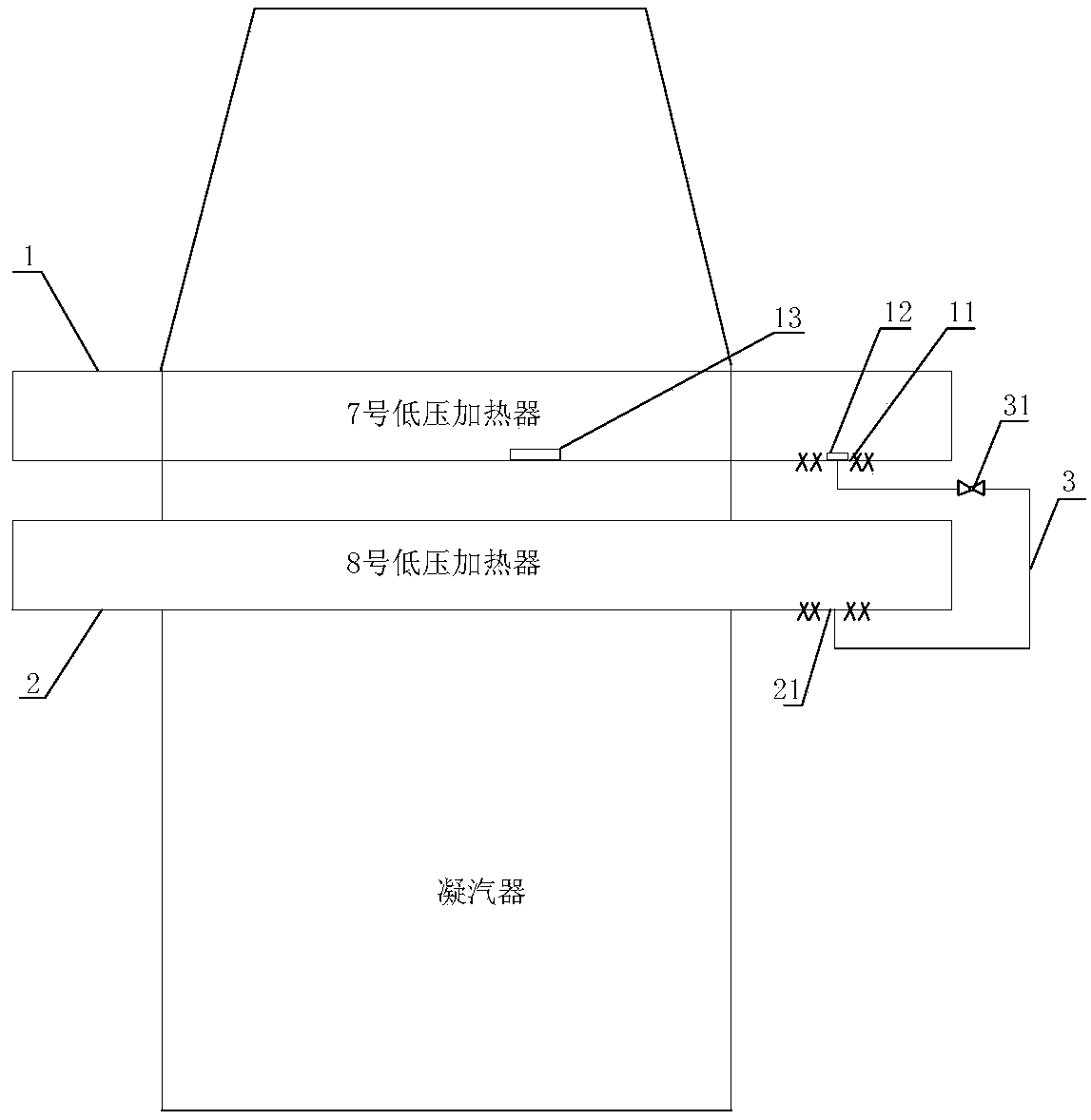 Drainage system for low-pressure heaters