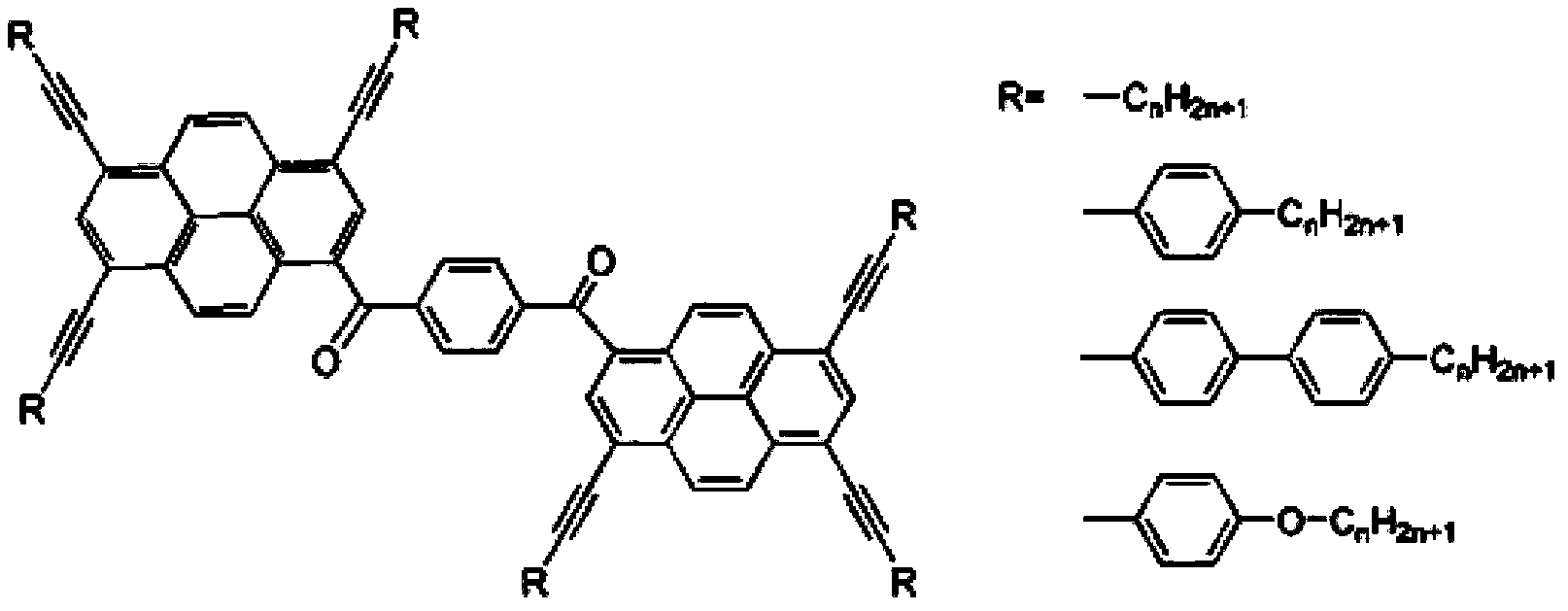 Pyrene large conjugated system disciform liquid crystal compound and preparation method thereof