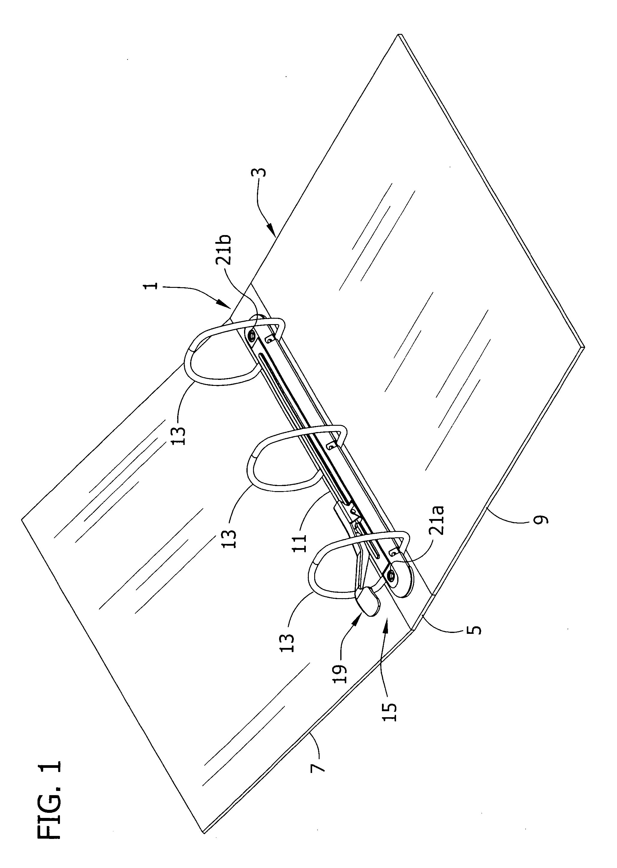 Ring binder mechanism with operating lever and travel bar