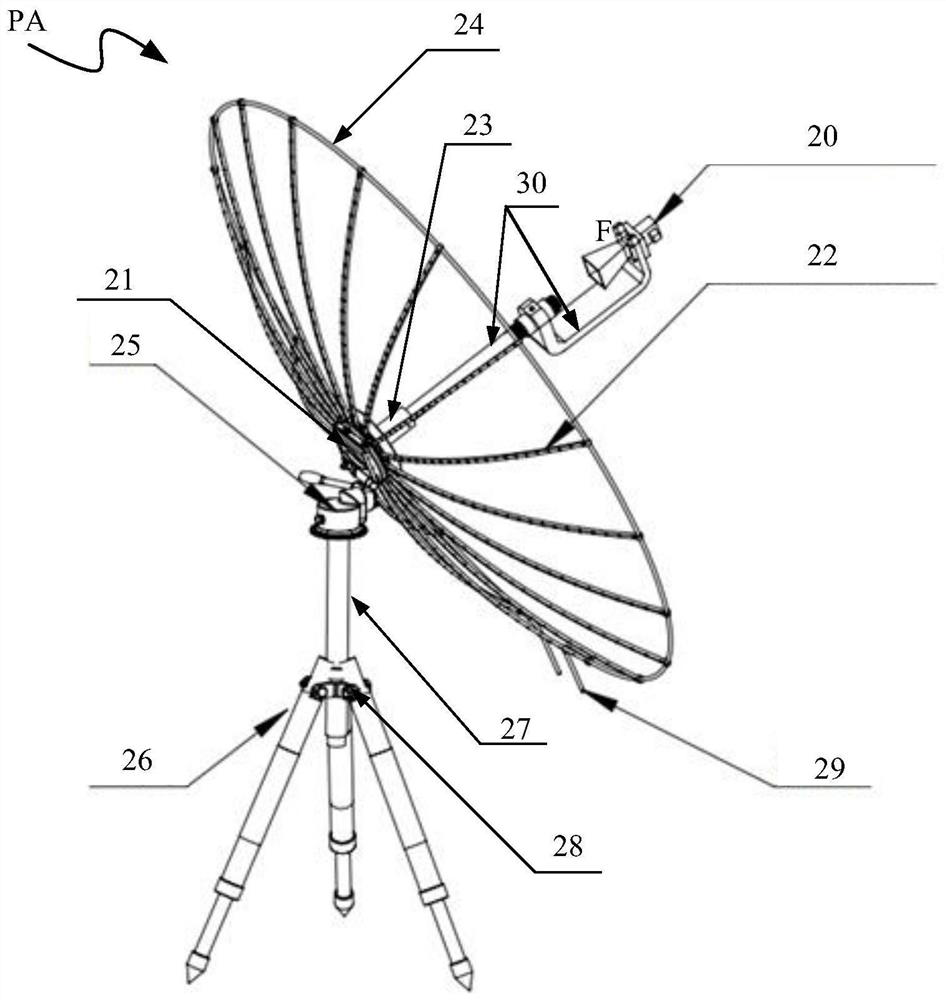 Portable deployable parabolic antenna and folding and unfolding method