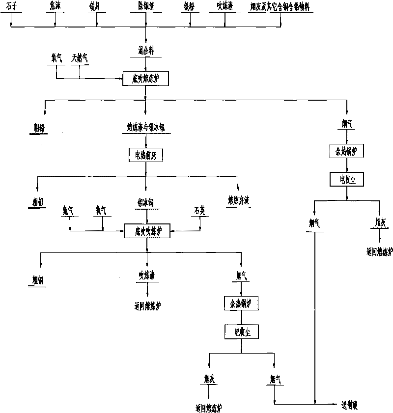 Process and device for treating decopperized slag by adopting bottom-blowing molten pool to produce wet lead and raw copper