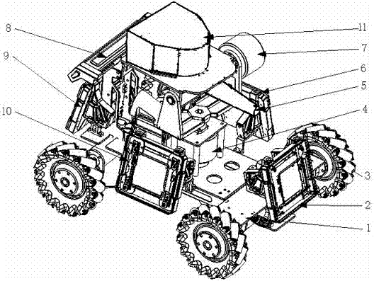 Robot water spraying movable trolley with steering following structure