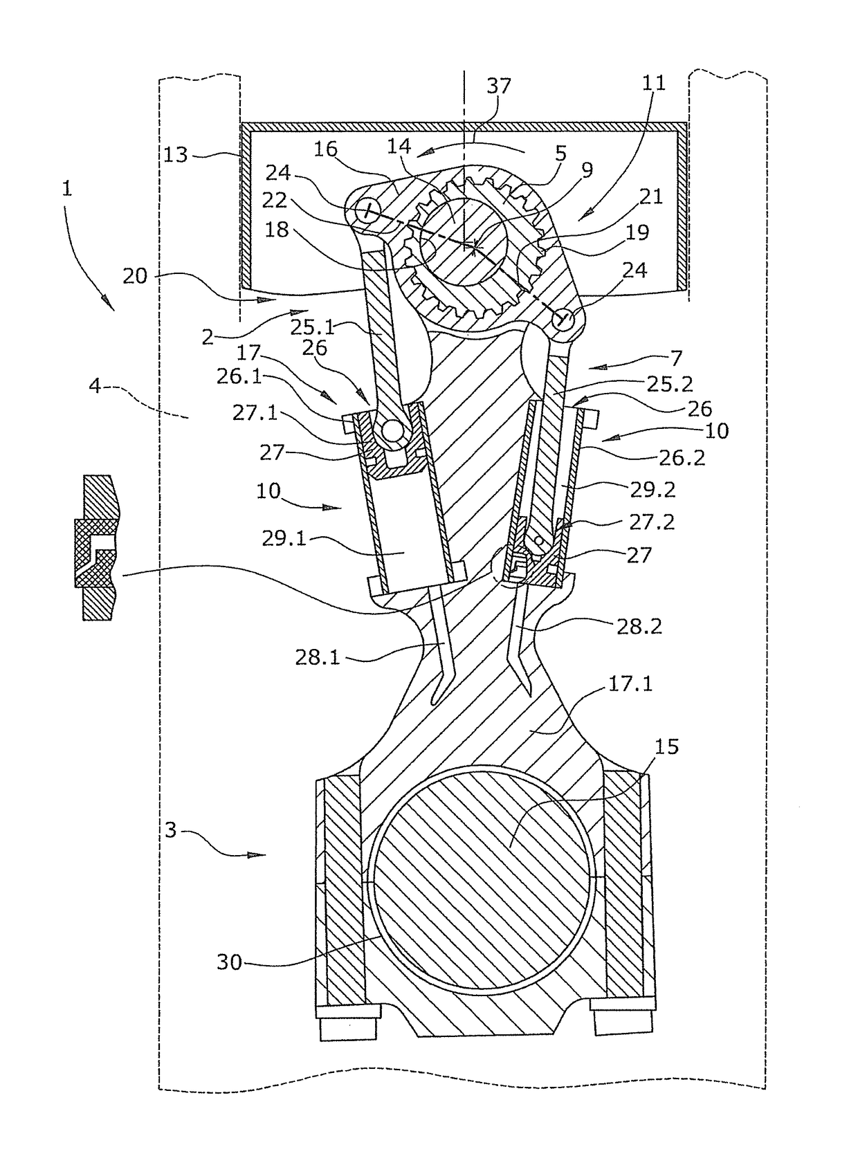 Variable compression ratio piston machine and method for adjusting the variable compression ratio piston machine