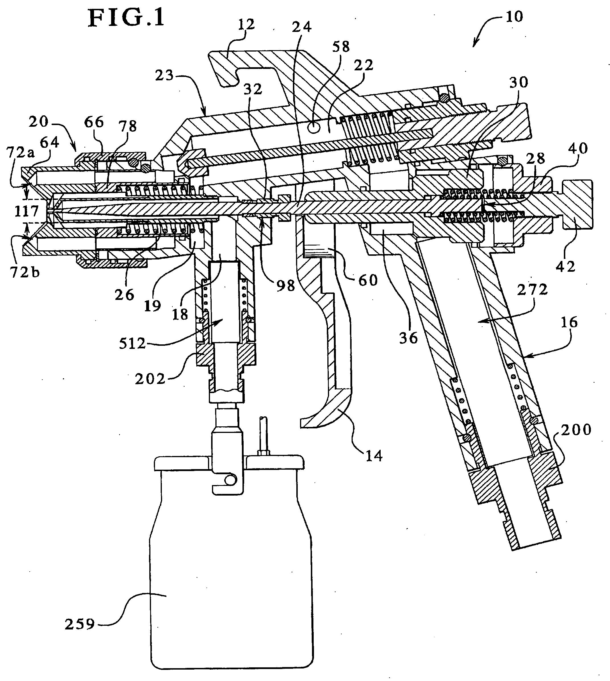 Spray gun coupled with a quick connect ring nut and a spring-loaded air diverter and a method for assembling the same