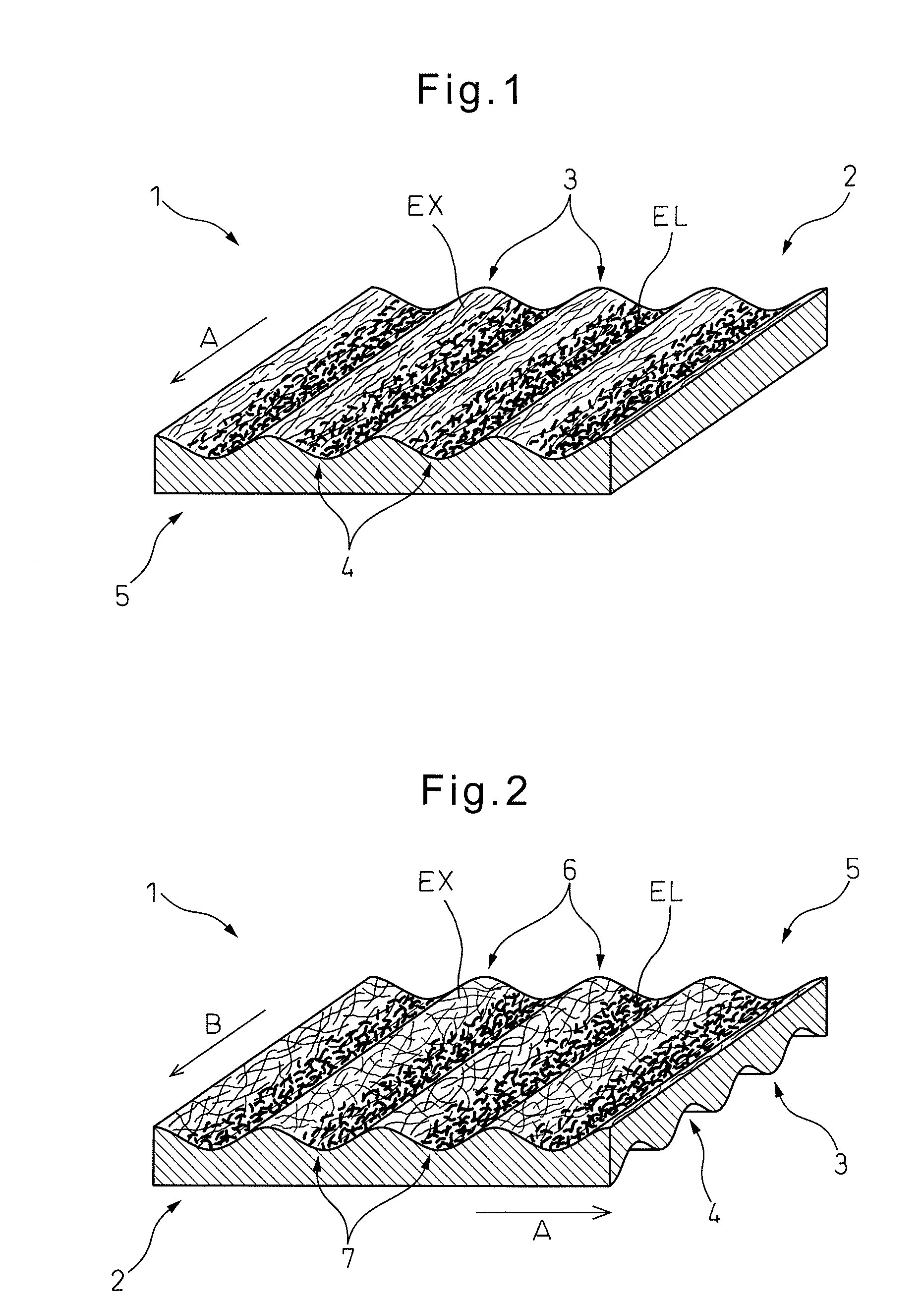 Nonwoven fabric having projections and recesses, comprising extensible fiber and elastic fiber, and method of producing nonwoven fabric