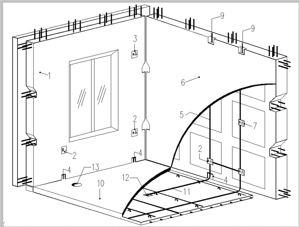 Integrated construction equipment pipeline structure based on inverted trapezoid slot type composite wallboard and design and construction process of integrated construction equipment pipeline structure