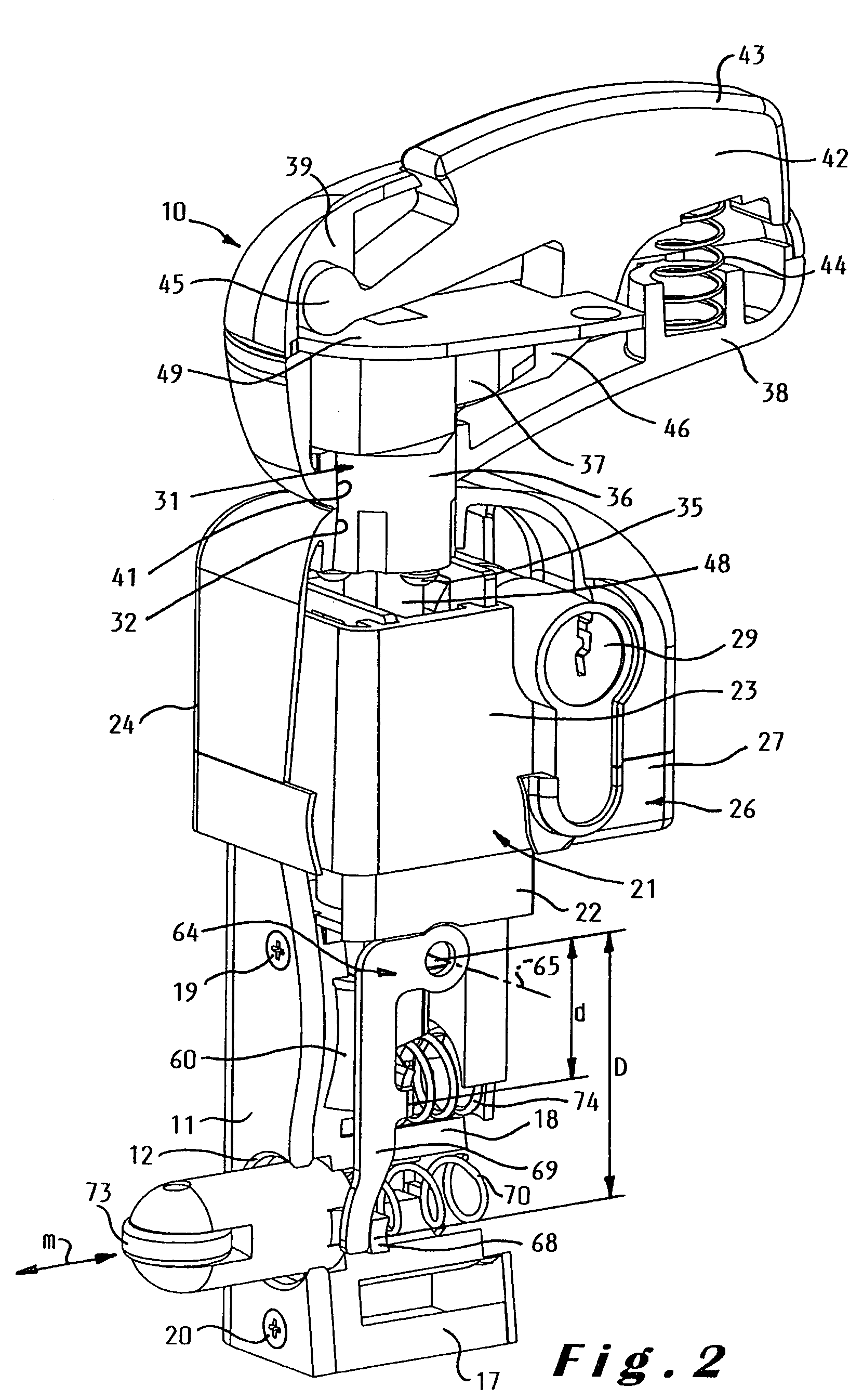 Self-latching device for fastening a hinged closure member