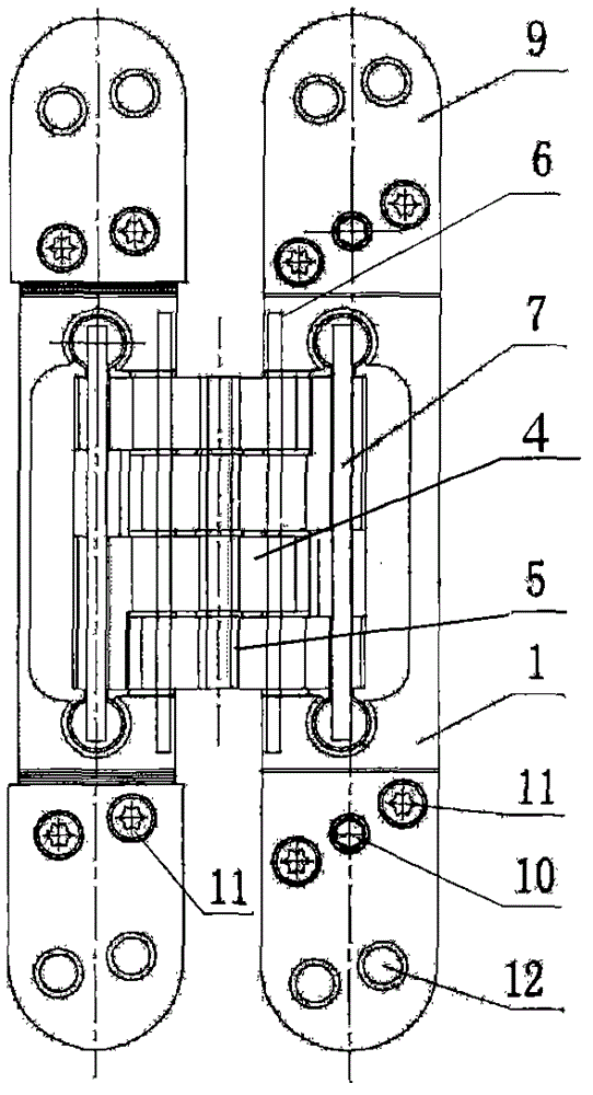 Piston type hidden hinge capable of being adjusted in six directions