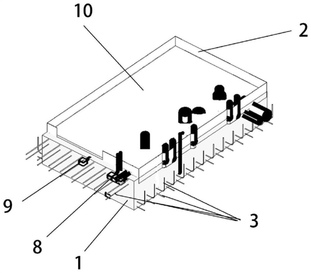 Precast concrete toilet base plate, manufacturing method and mounting method