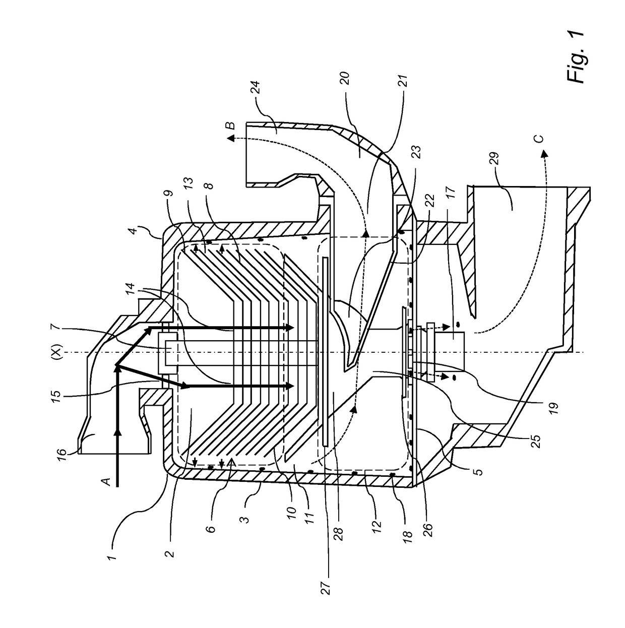 Centrifugal separator for cleaning gas