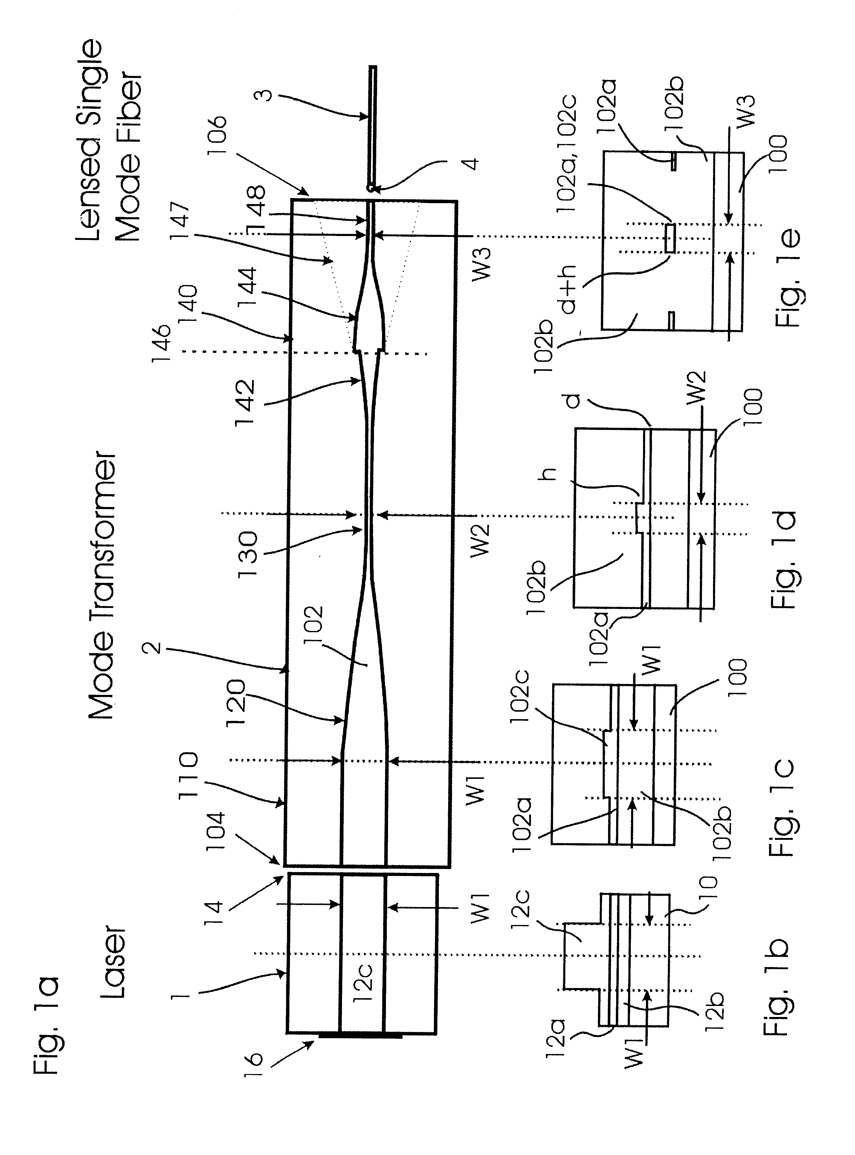 Optical waveguide multimode to single mode transformer