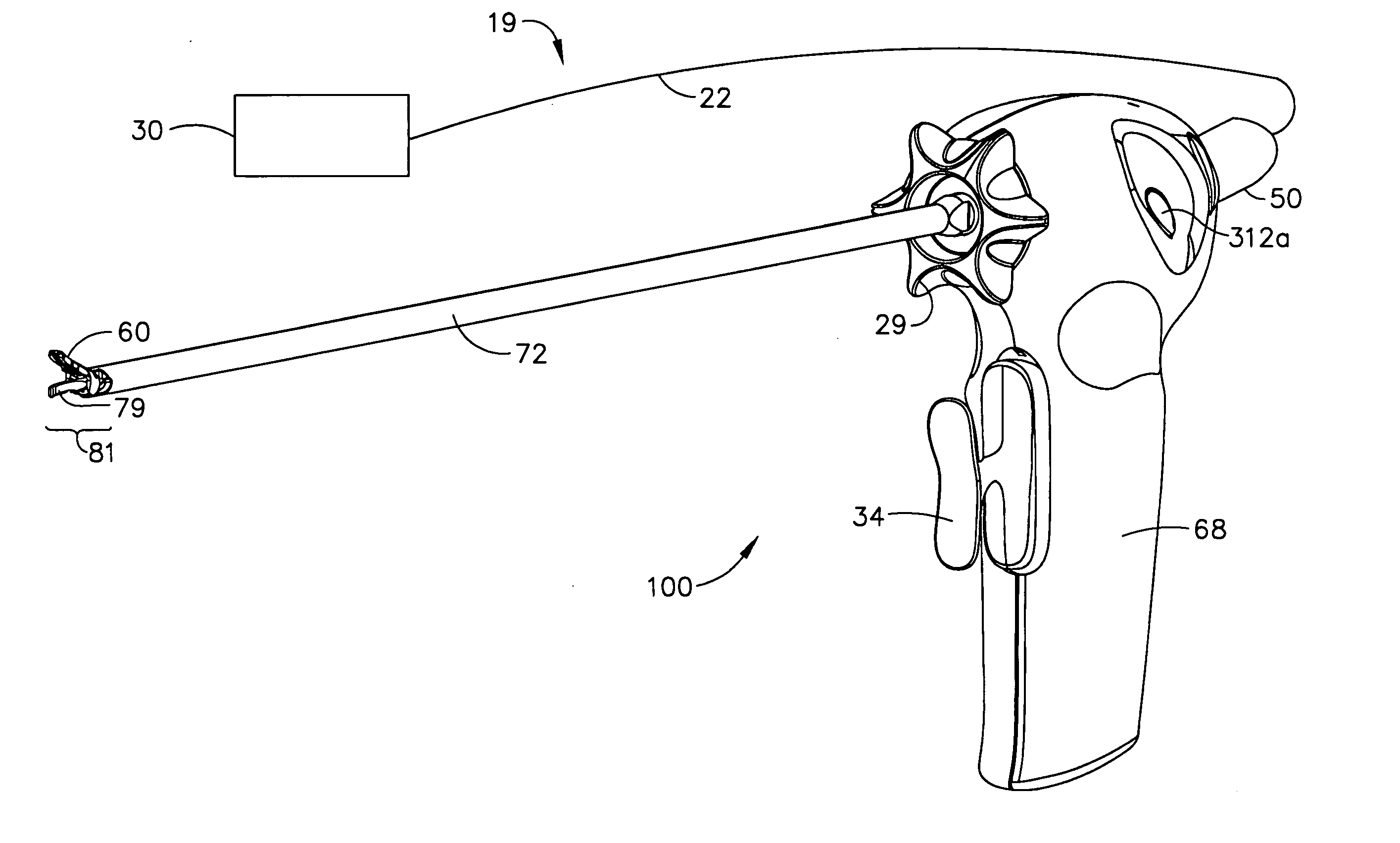 Handle assembly having hand activation for use with an ultrasonic surgical instrument