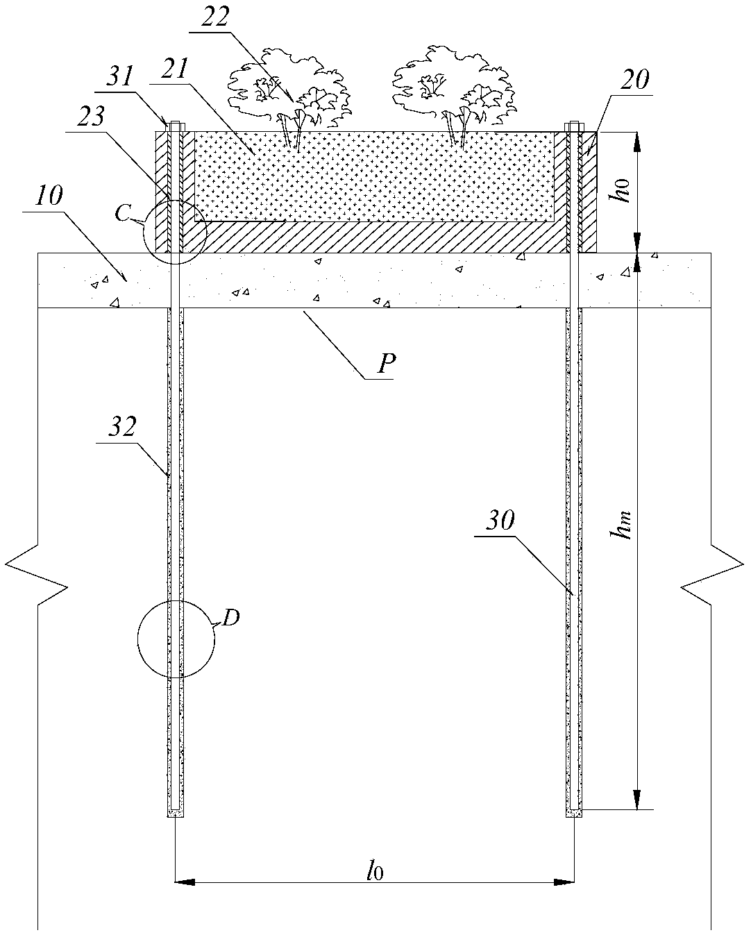 Bar-planting-type greening groove structure of roadbed slope platform and mounting method