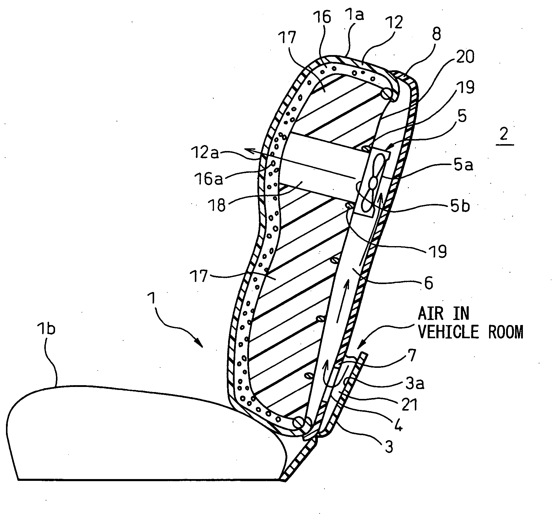 Air flow device incorporated into seat for a vehicle