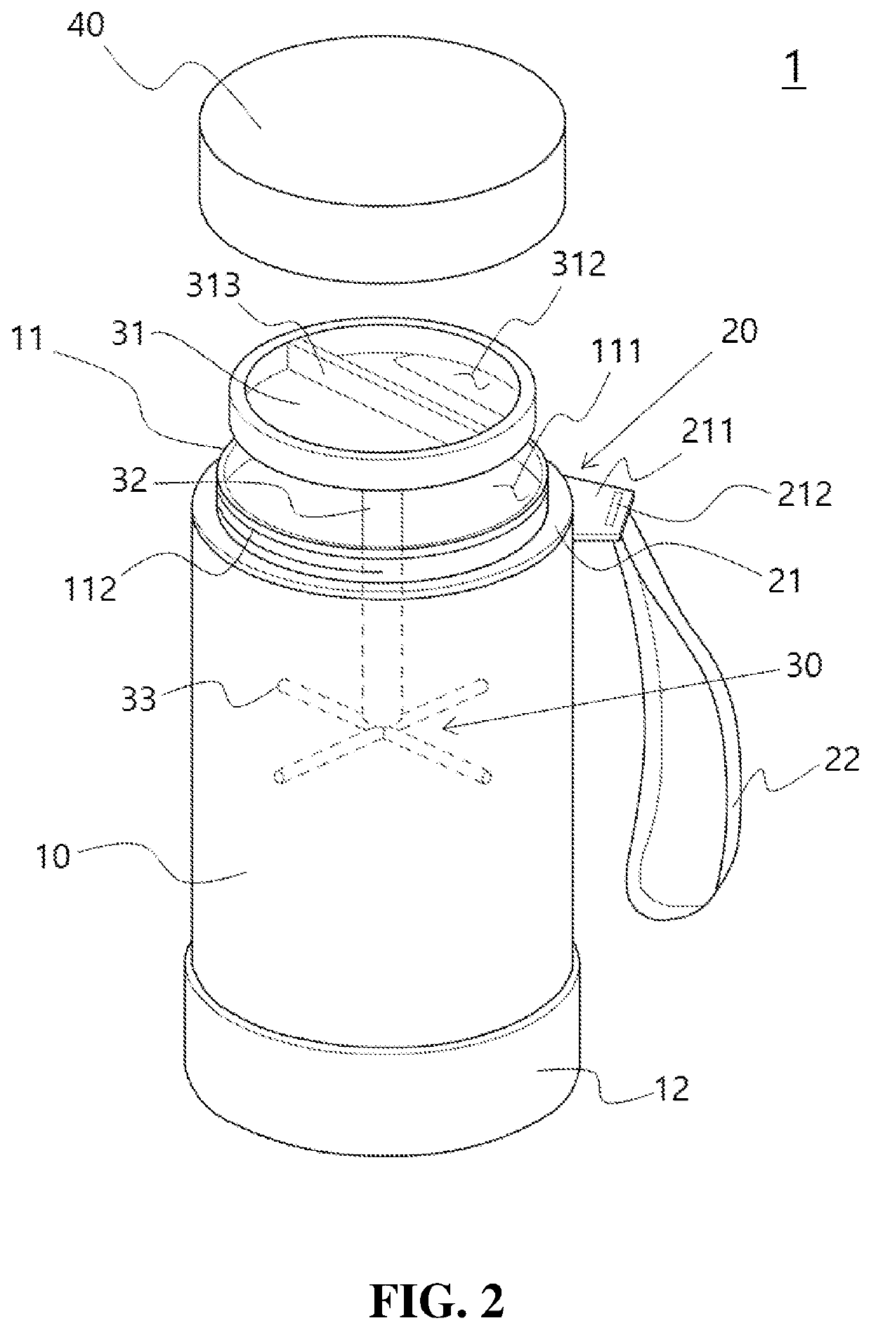 Functional water bottle with ice forming core and ice making tool