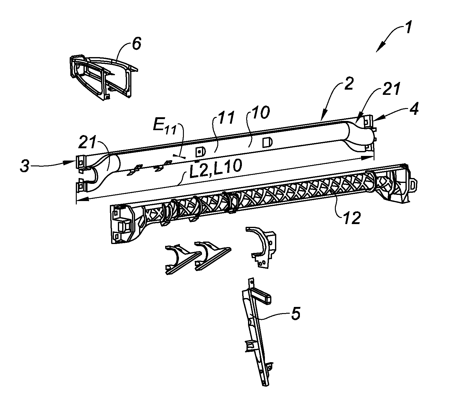 Crossmember made of a fiber-reinforced composite material for a vehicle dashboard and method for manufacturing same