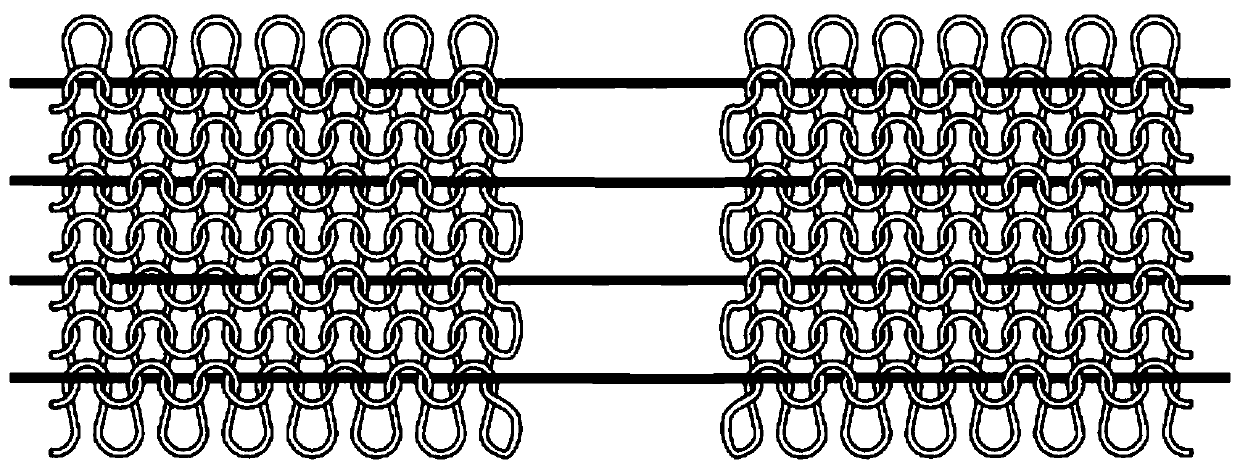 Weft yarn cross mesh knitted structure and knitting method thereof