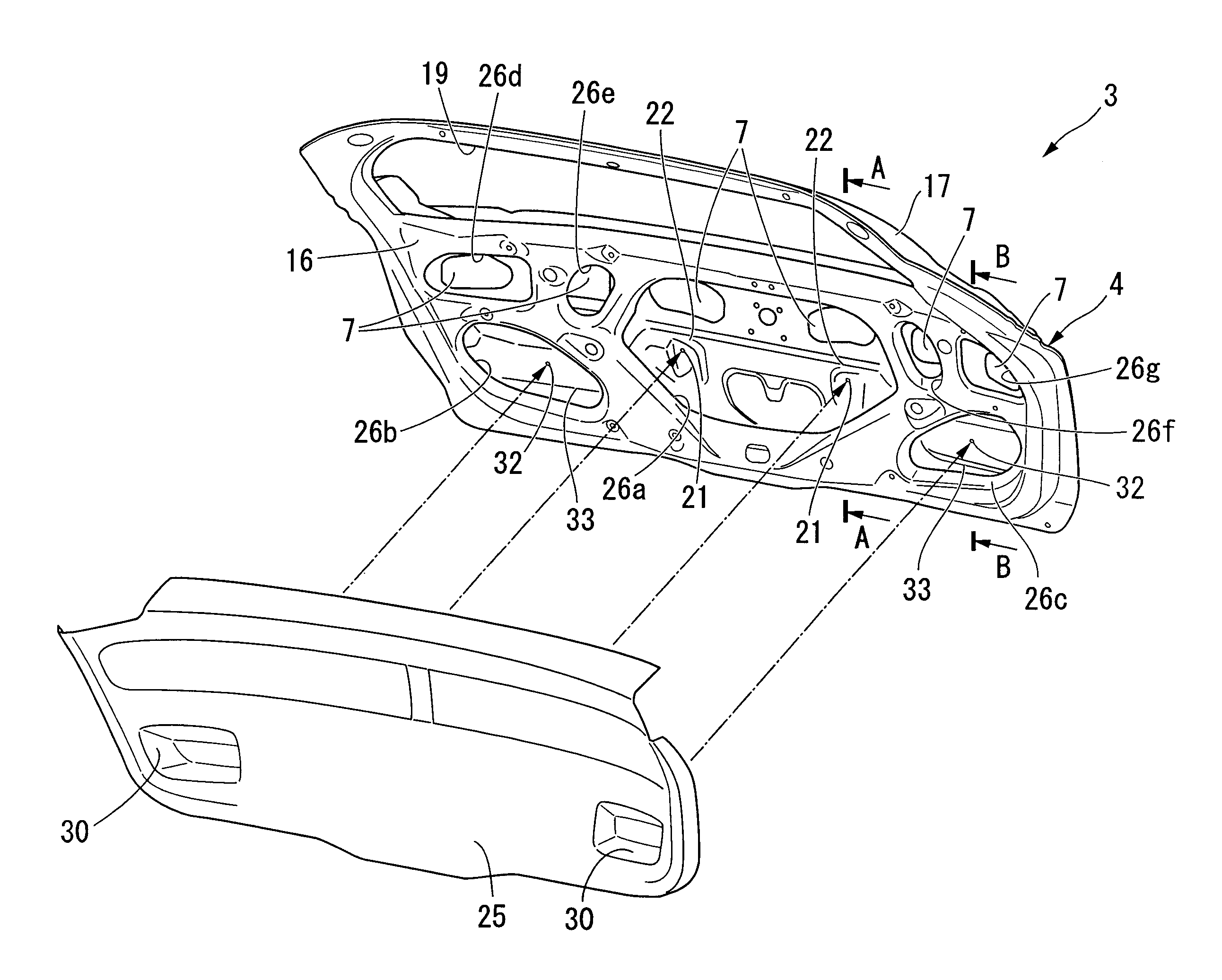 Door construction for vehicle