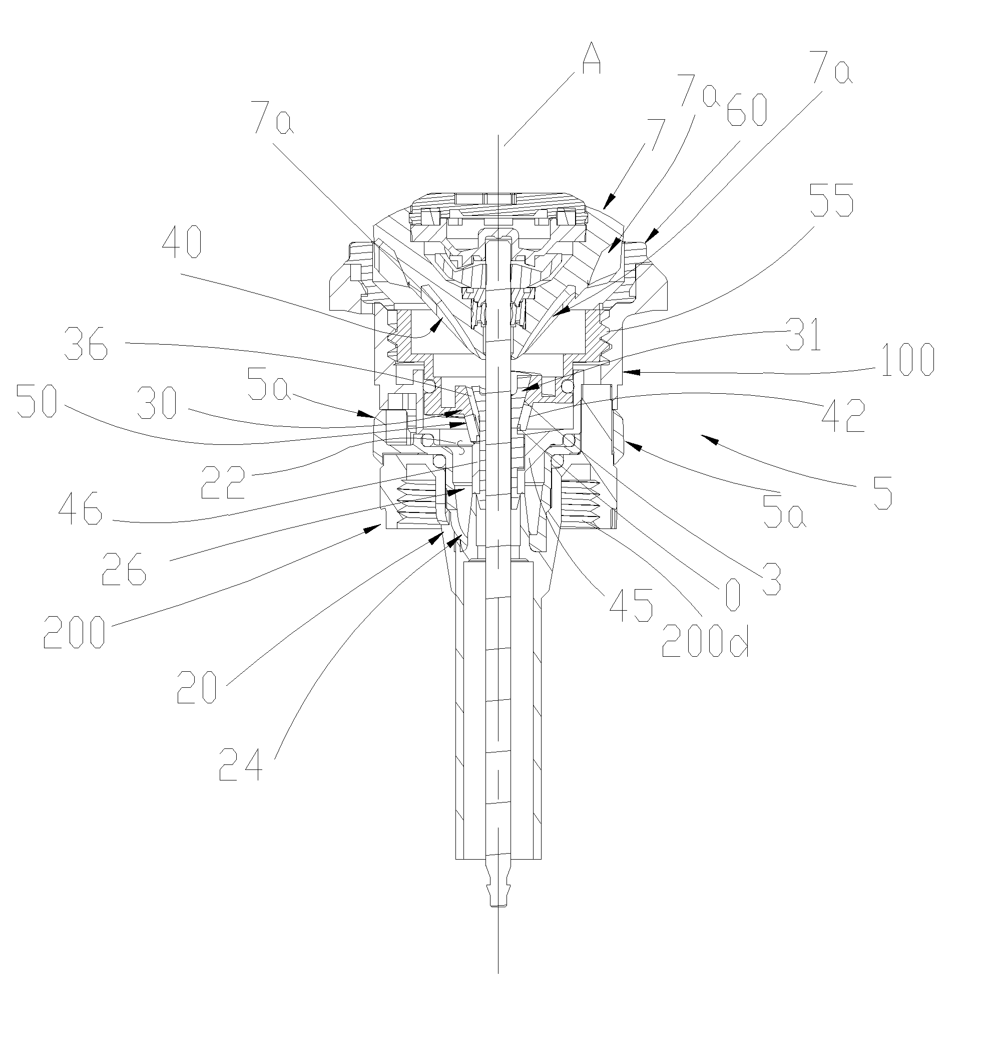 Adjustable arc of coverage cone nozzle rotary stream sprinkler with stepped and spiraled valve element