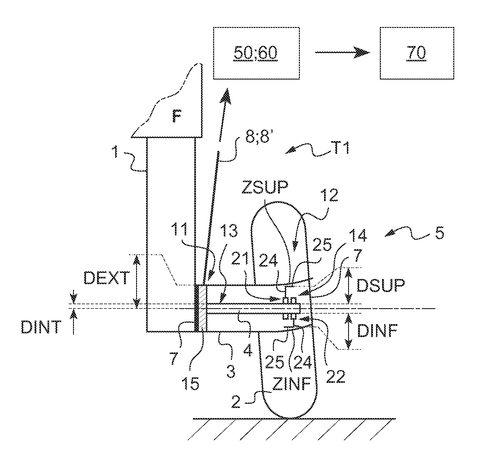 On-board device for measuring the weight of an aircraft and the position of its center of gravity