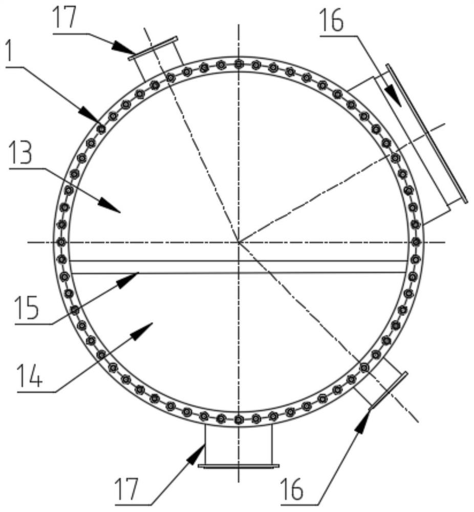 Self-adaptive flow regulation cooling device with upper and lower partitions